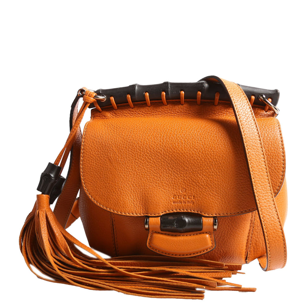 Gucci 347104 Calfskin Bamboo Nouveau Shoulder Bag Small Orange