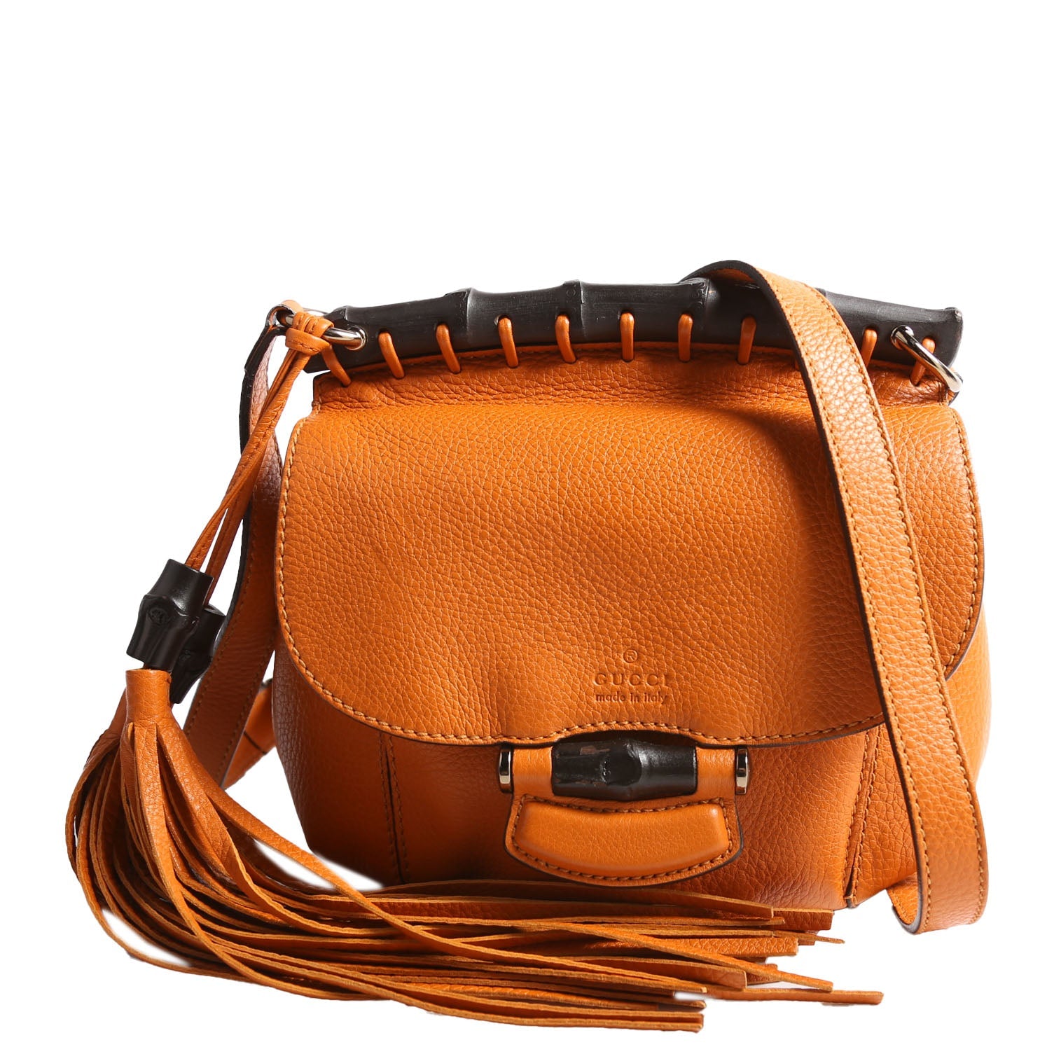 Gucci 347104 Calfskin Bamboo Nouveau Shoulder Bag Small Orange