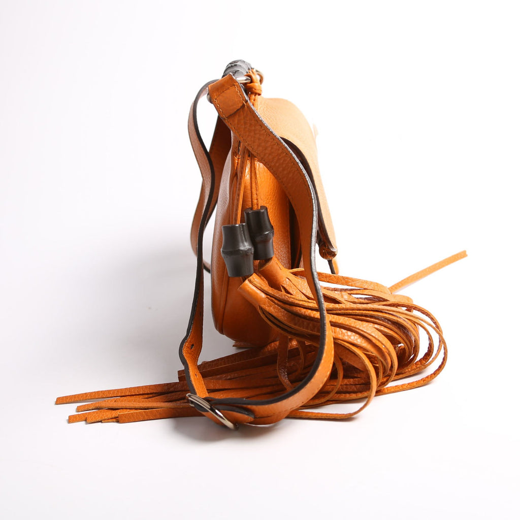 Gucci 347104 Calfskin Bamboo Nouveau Shoulder Bag Small Orange