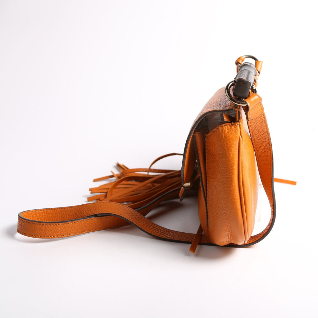 Gucci 347104 Calfskin Bamboo Nouveau Shoulder Bag Small Orange