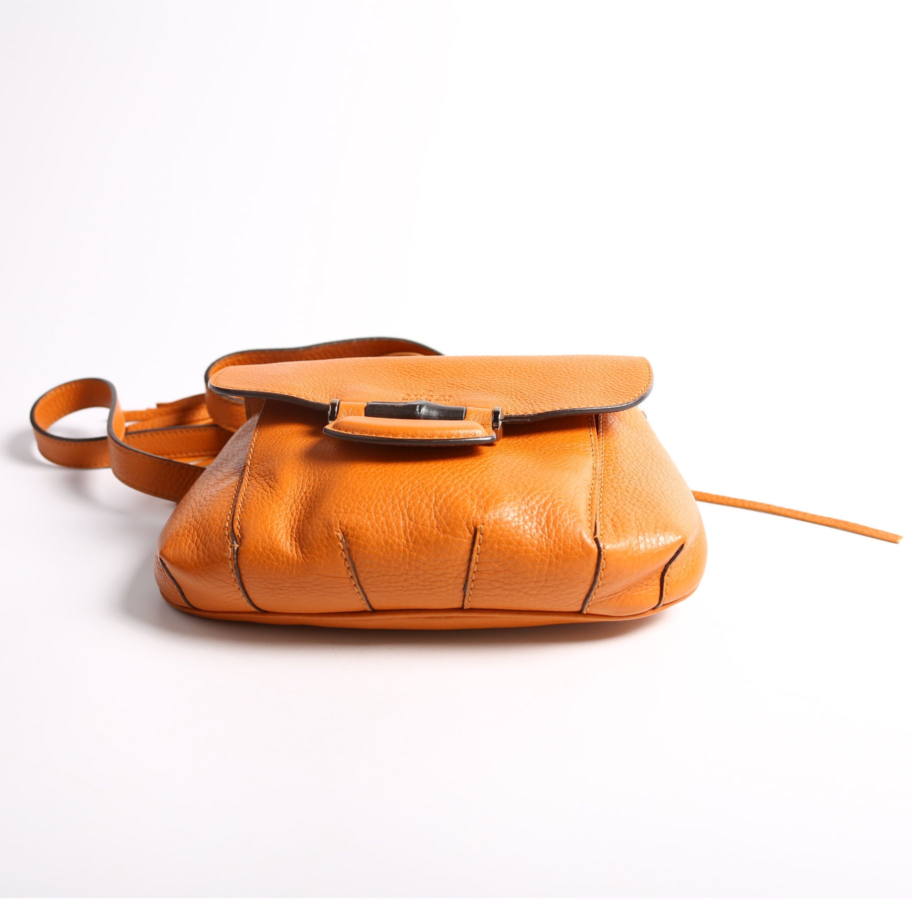 Gucci 347104 Calfskin Bamboo Nouveau Shoulder Bag Small Orange
