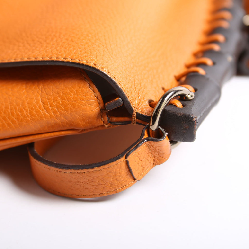 Gucci 347104 Calfskin Bamboo Nouveau Shoulder Bag Small Orange