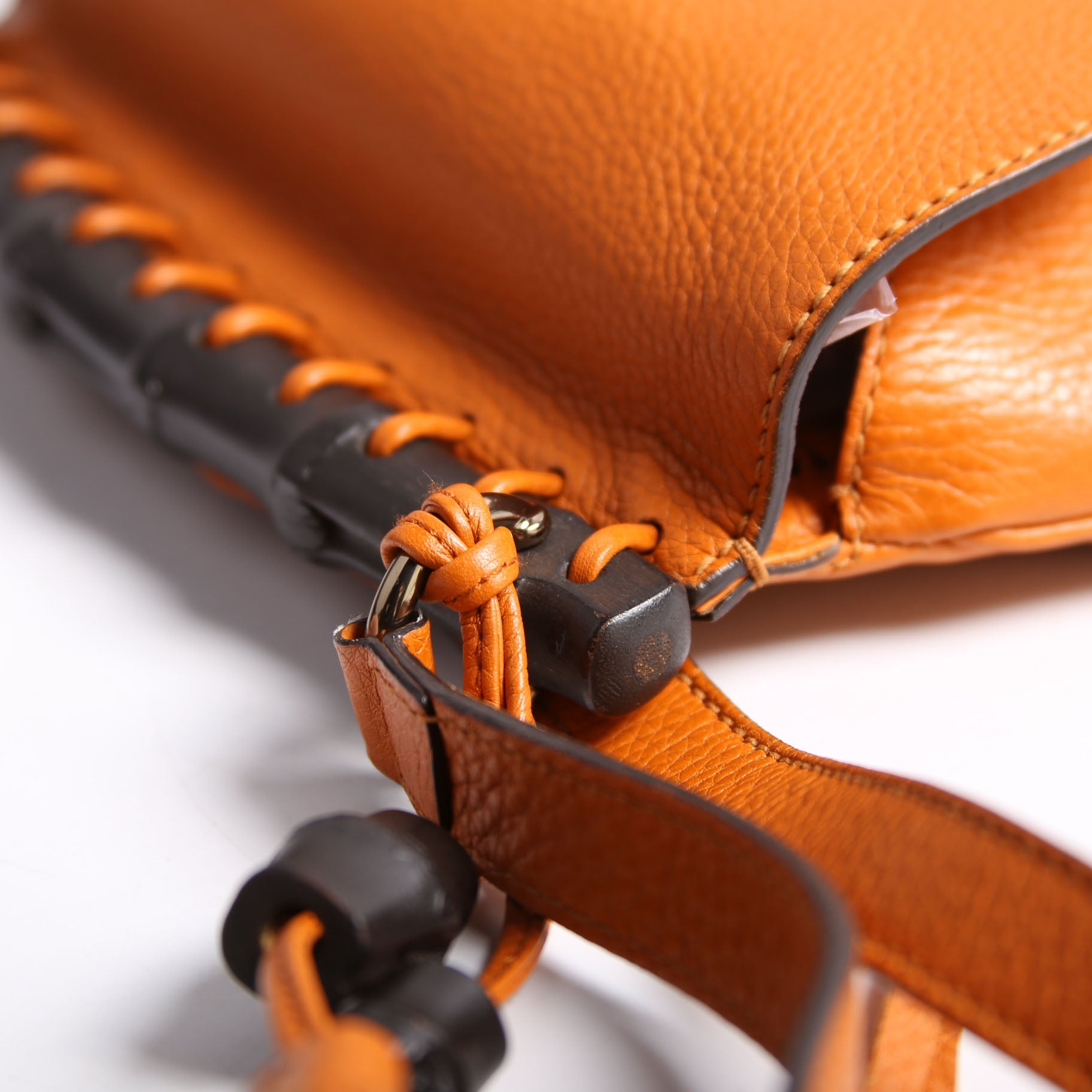 Gucci 347104 Calfskin Bamboo Nouveau Shoulder Bag Small Orange