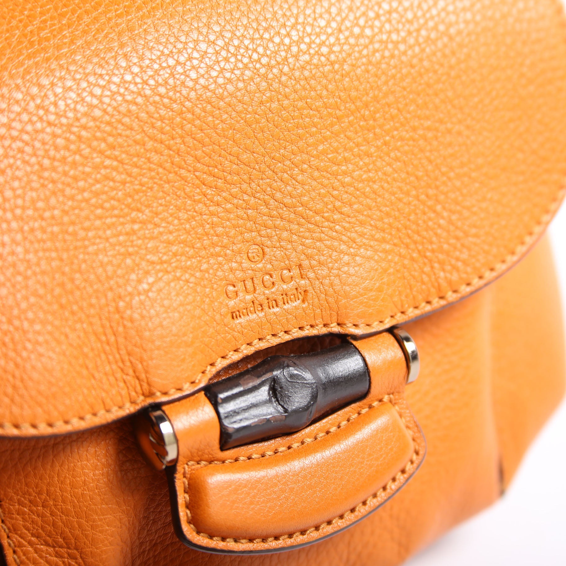 Gucci 347104 Calfskin Bamboo Nouveau Shoulder Bag Small Orange