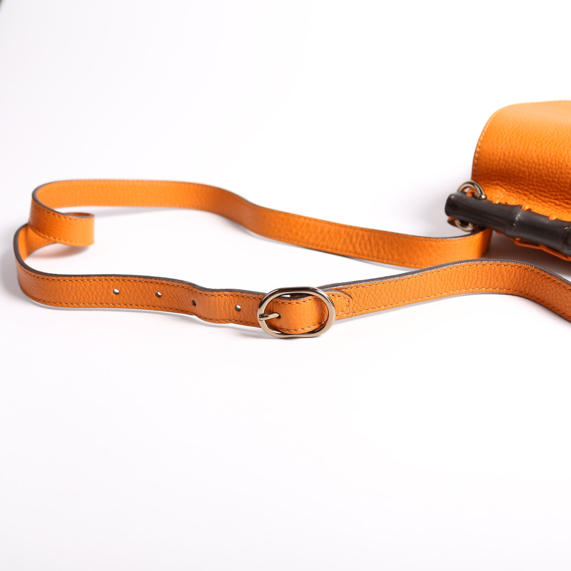 Gucci 347104 Calfskin Bamboo Nouveau Shoulder Bag Small Orange