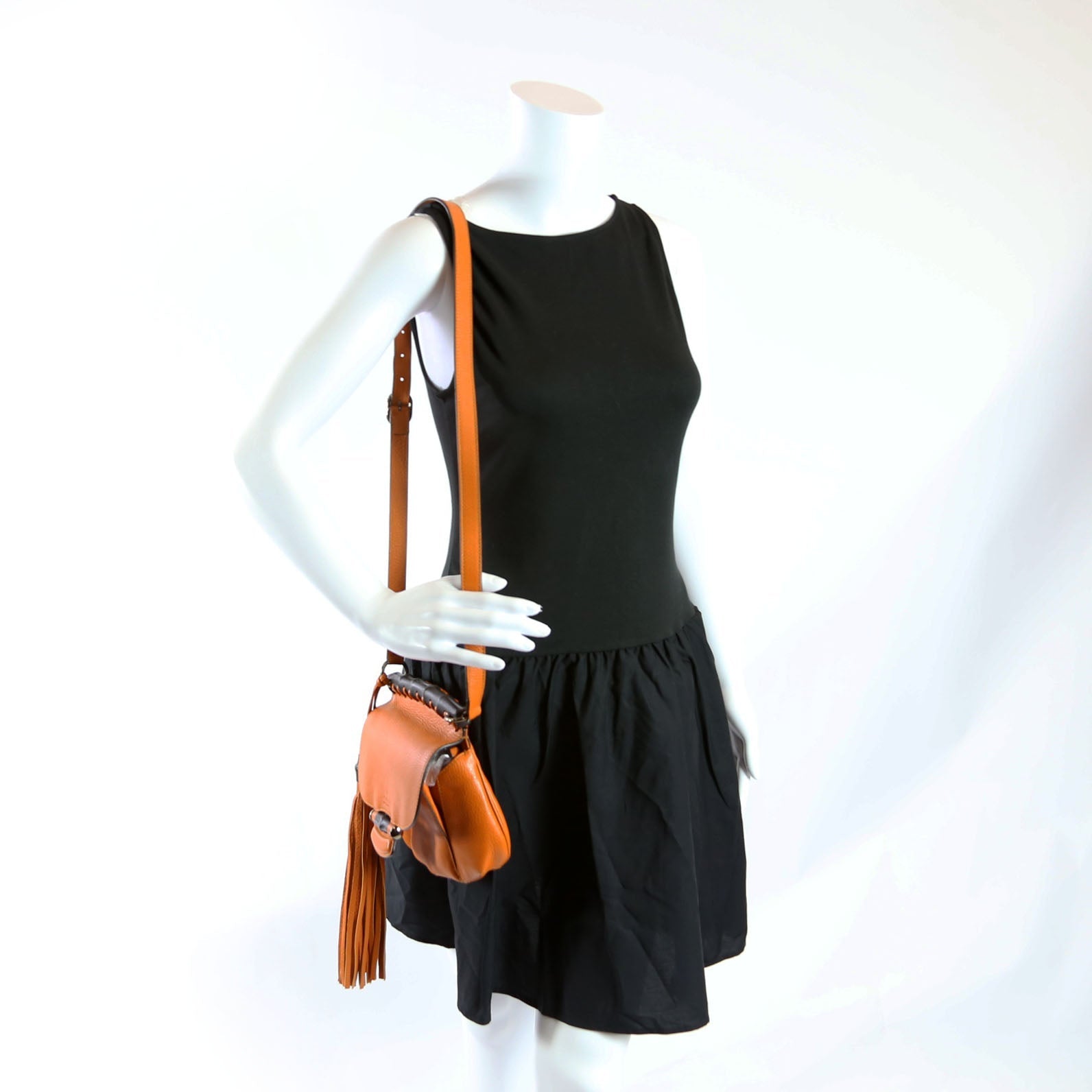 Gucci 347104 Calfskin Bamboo Nouveau Shoulder Bag Small Orange