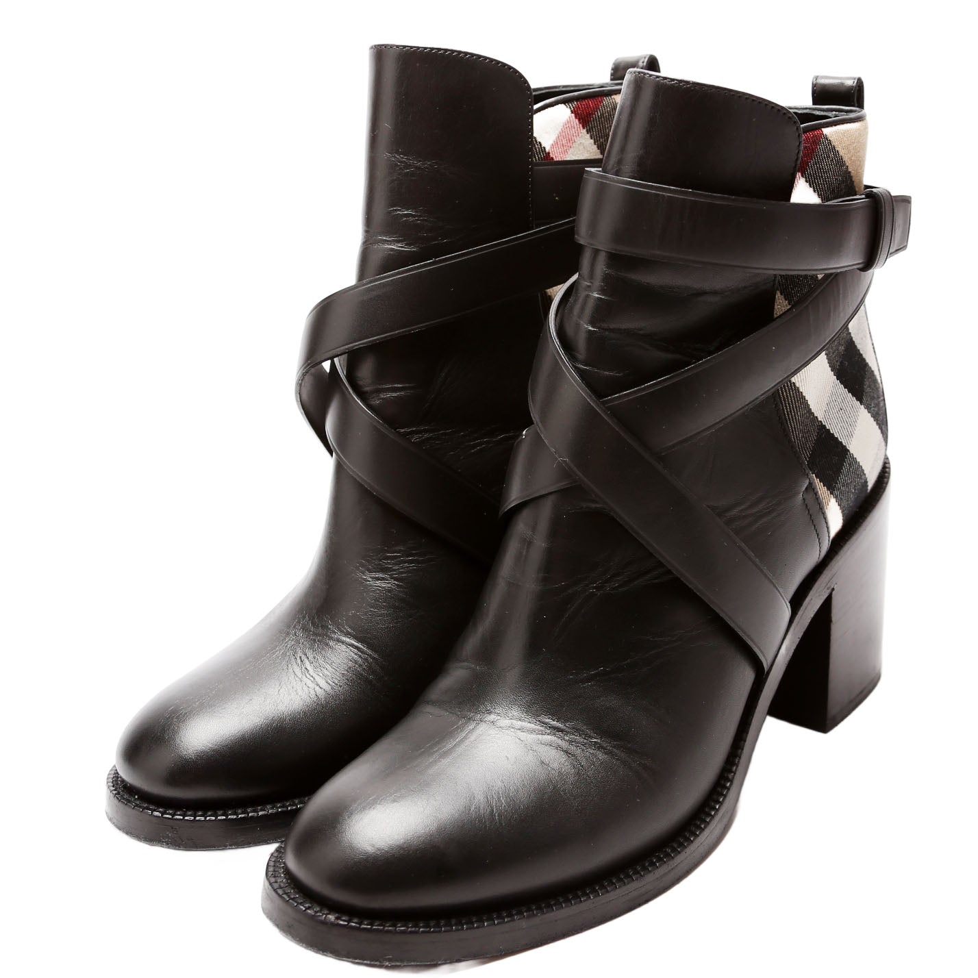 Check Leather Ankle Boots Size 40