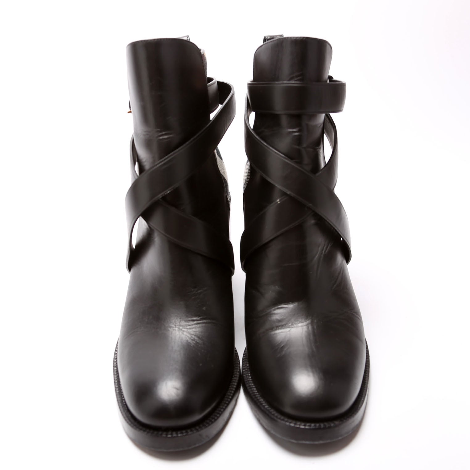 Check Leather Ankle Boots Size 40