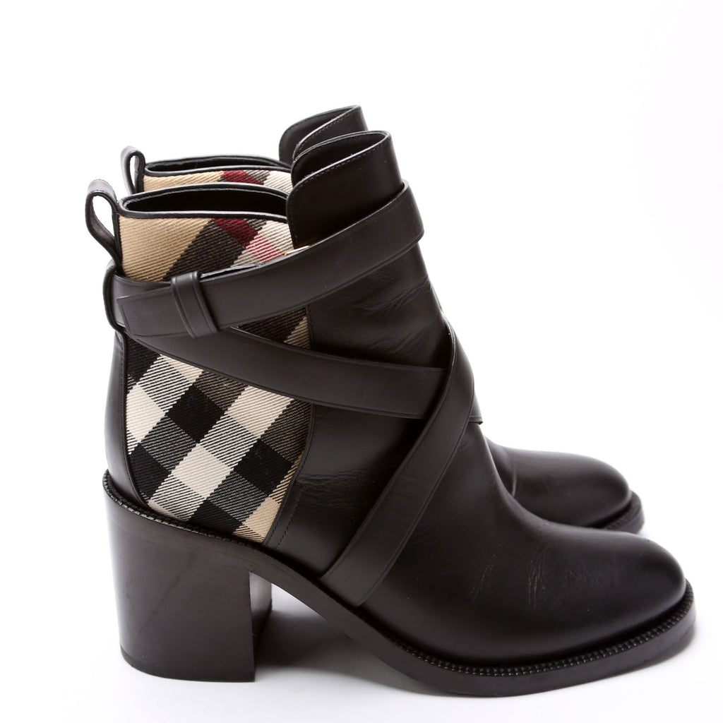 Check Leather Ankle Boots Size 40