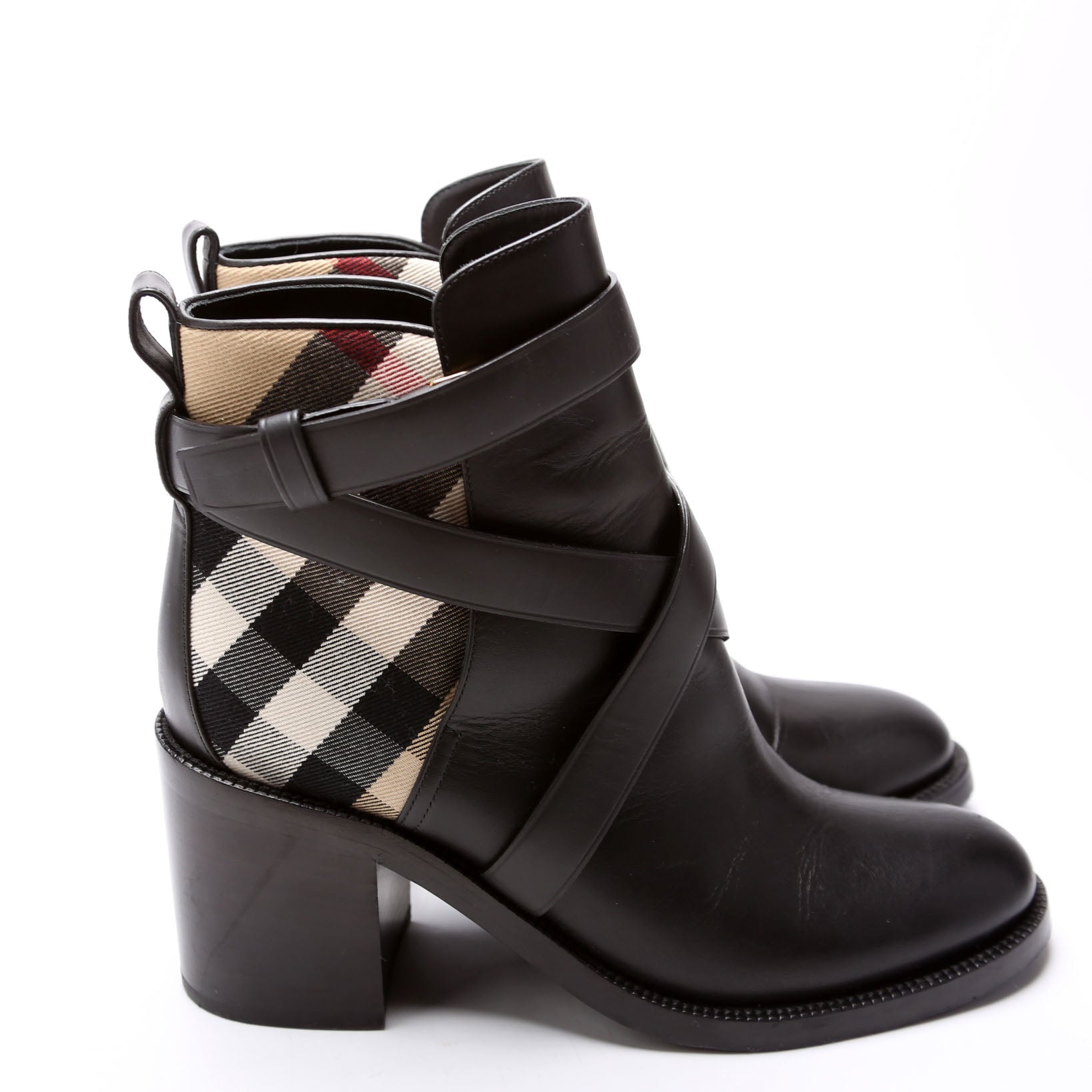 Check Leather Ankle Boots Size 40