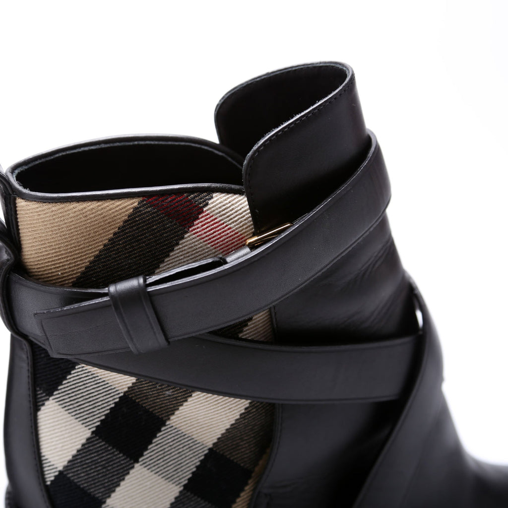Check Leather Ankle Boots Size 40