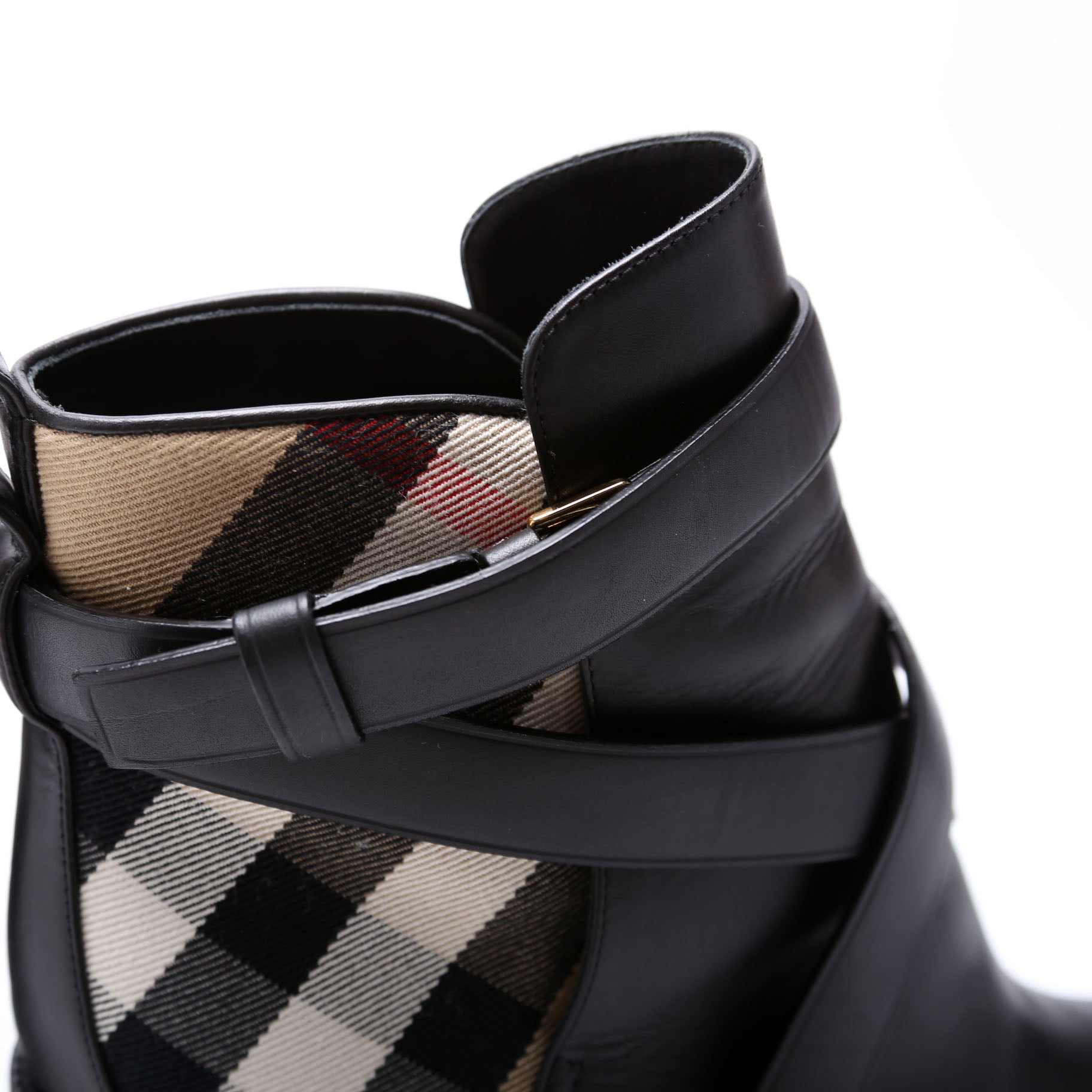 Check Leather Ankle Boots Size 40