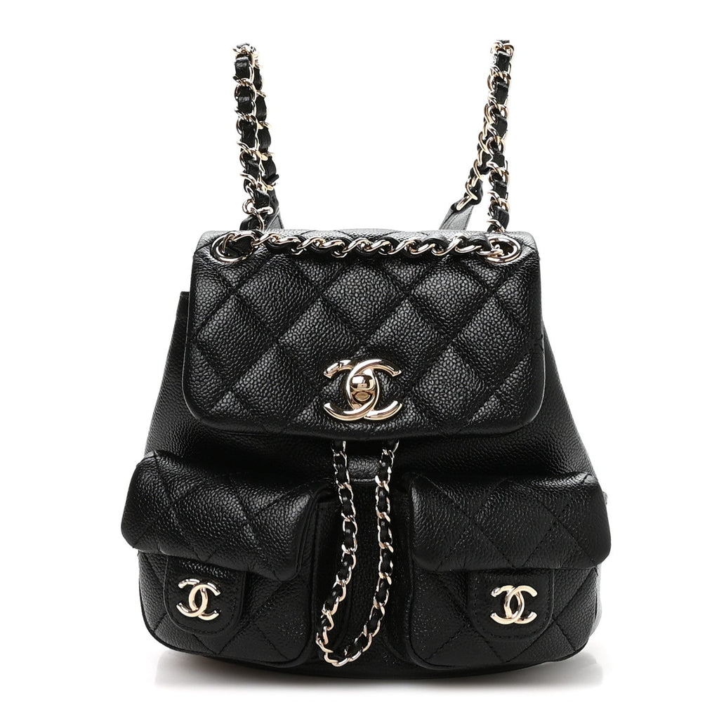 Chanel Shiny Caviar Quilted Small Duma Pockets Drawstring Backpack Black
