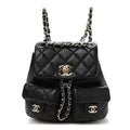 Chanel Shiny Caviar Quilted Small Duma Pockets Drawstring Backpack Black