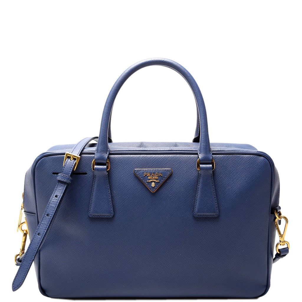 Saffiano Lux Bauletto Bag Blue/Gold