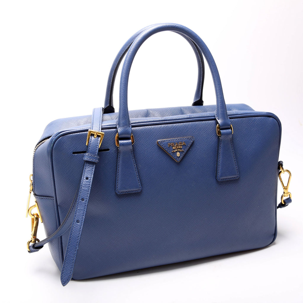 Saffiano Lux Bauletto Bag Blue/Gold