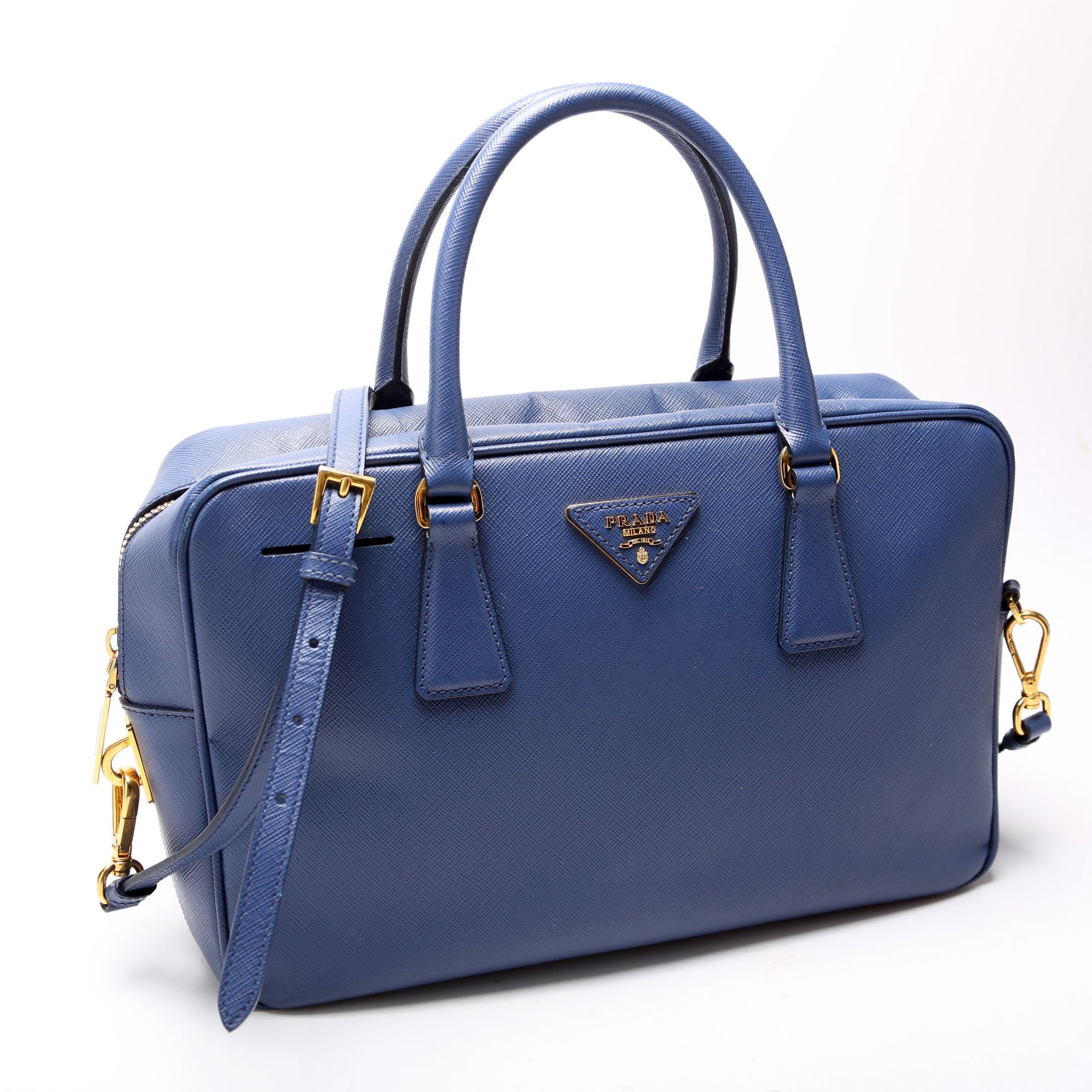 Saffiano Lux Bauletto Bag Blue/Gold