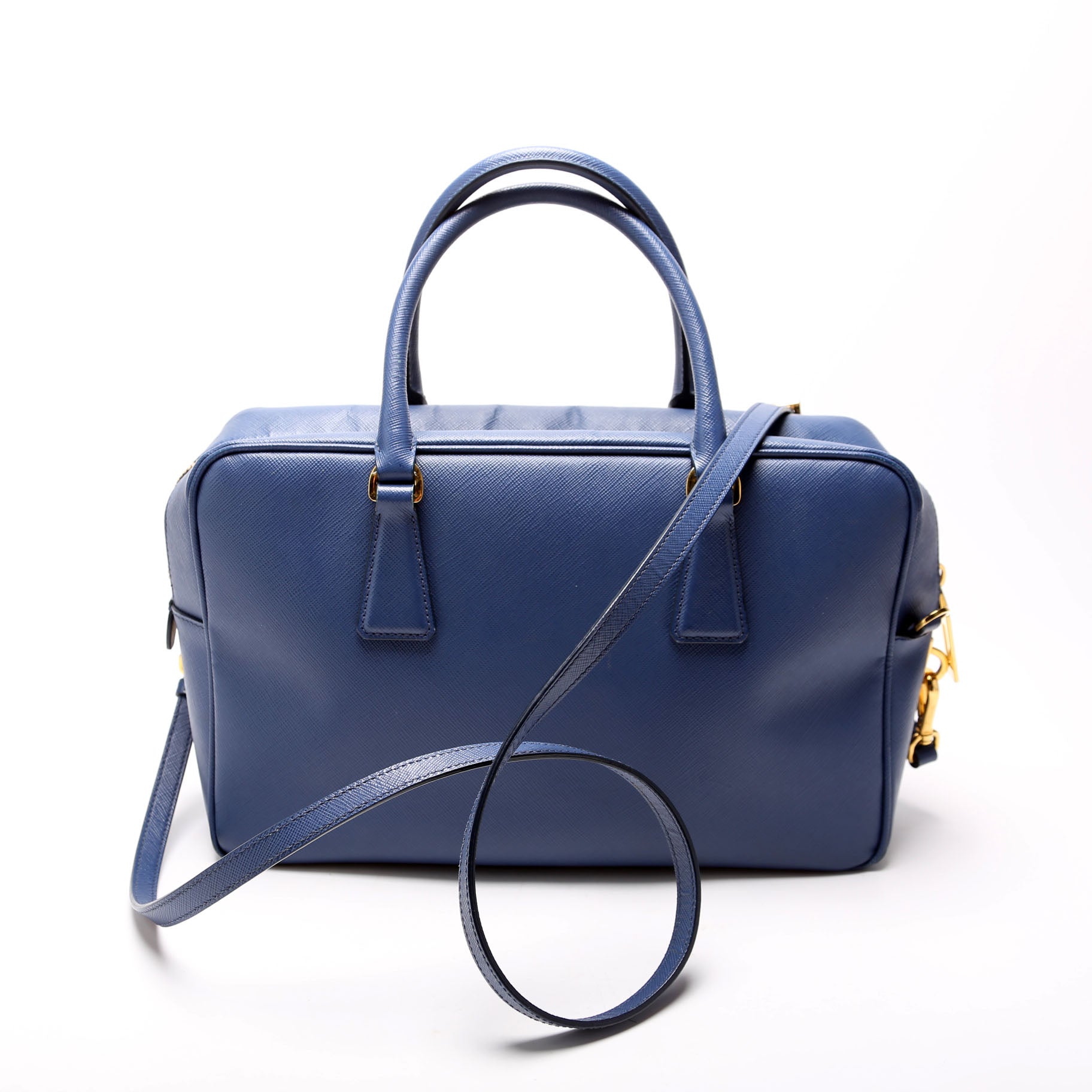 Saffiano Lux Bauletto Bag Blue/Gold