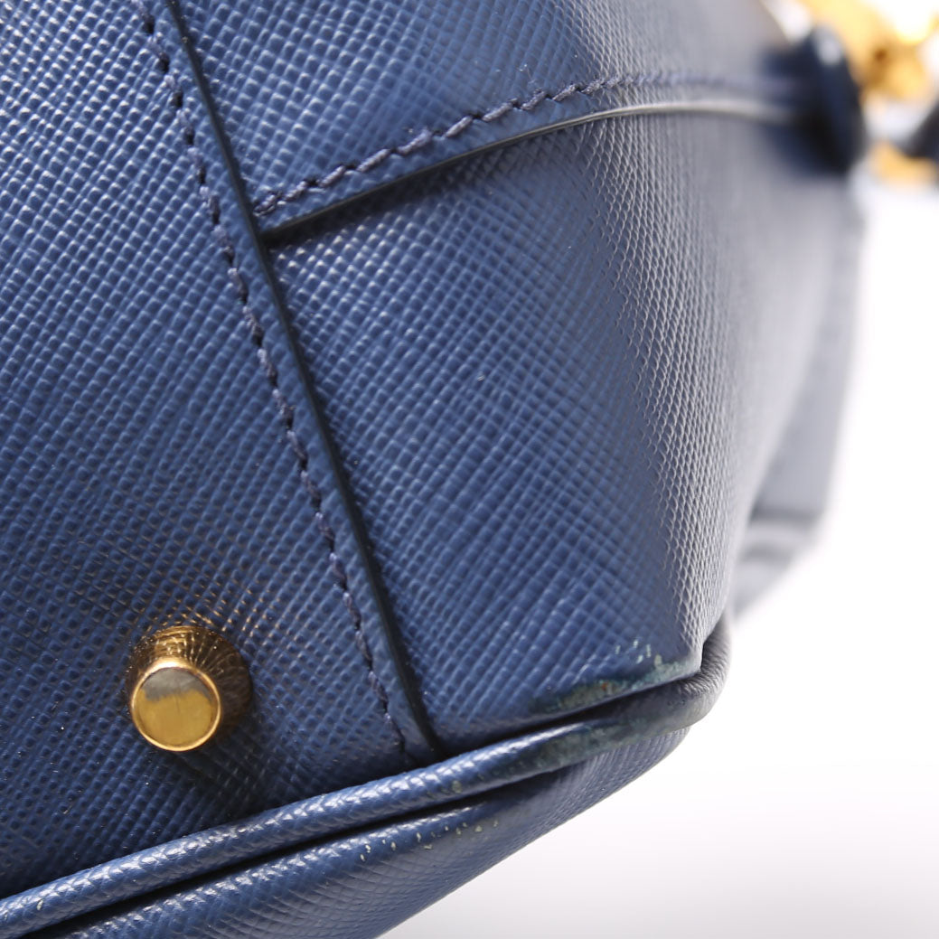 Saffiano Lux Bauletto Bag Blue/Gold