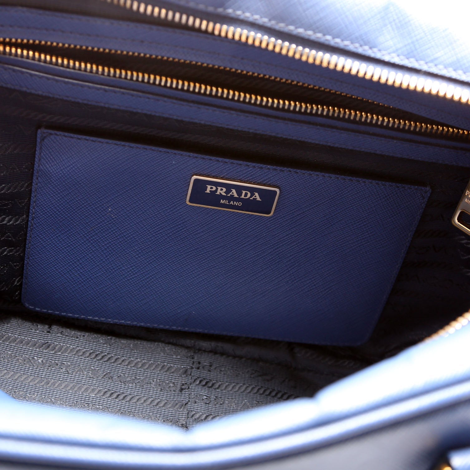Saffiano Lux Bauletto Bag Blue/Gold