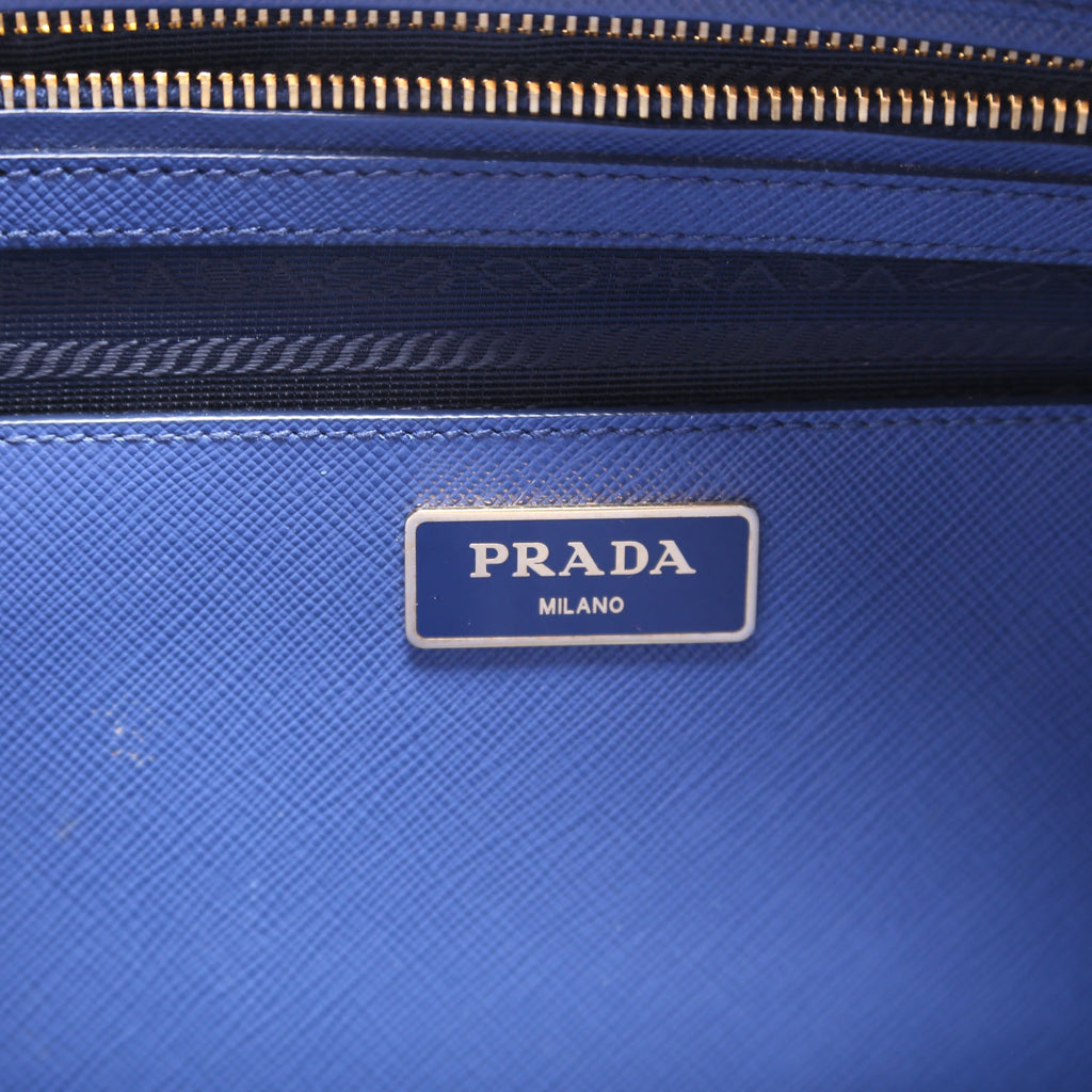 Saffiano Lux Bauletto Bag Blue/Gold