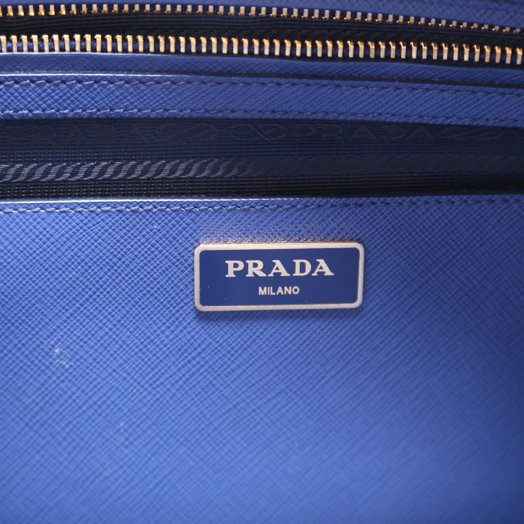 Saffiano Lux Bauletto Bag Blue/Gold