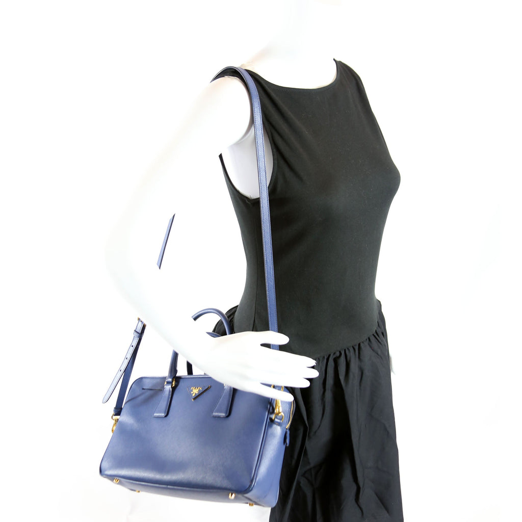 Saffiano Lux Bauletto Bag Blue/Gold