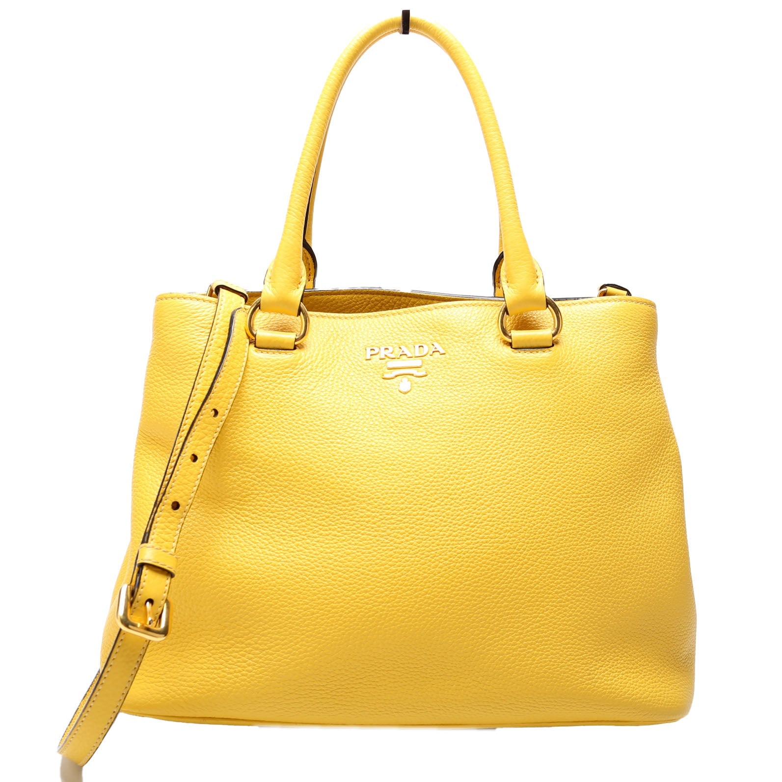 Prada Vitello Phenix Double Tote Yellow/Gold