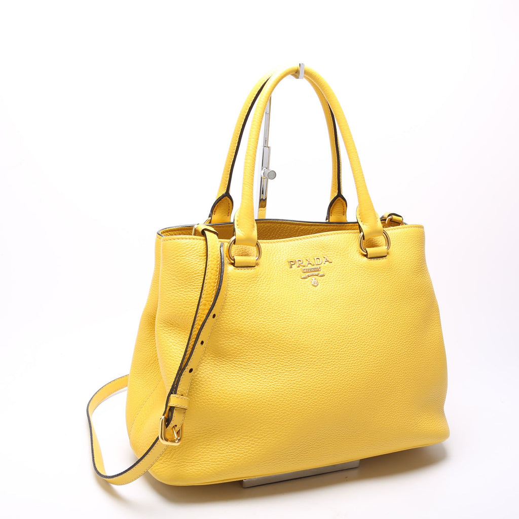 Prada Vitello Phenix Double Tote Yellow/Gold