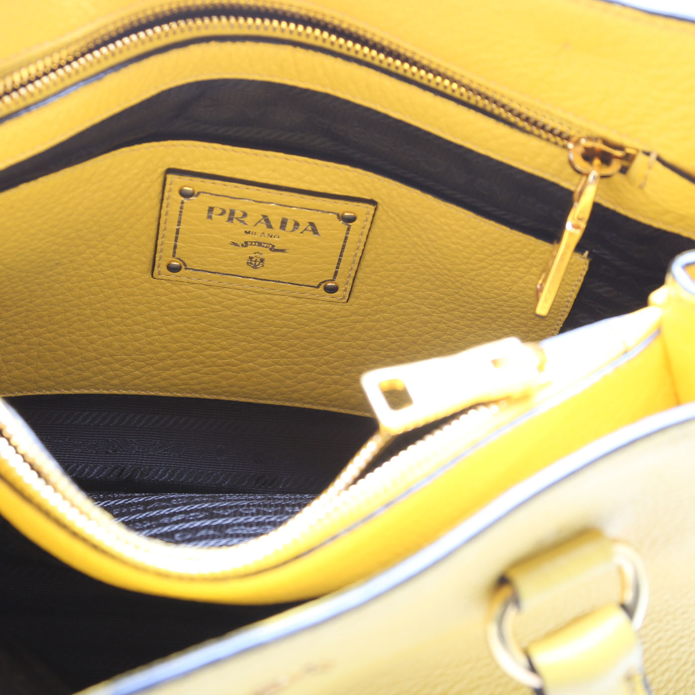 Prada Vitello Phenix Double Tote Yellow/Gold
