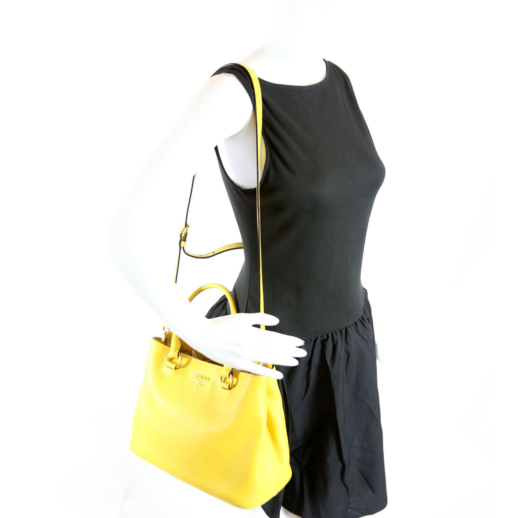 Prada Vitello Phenix Double Tote Yellow/Gold