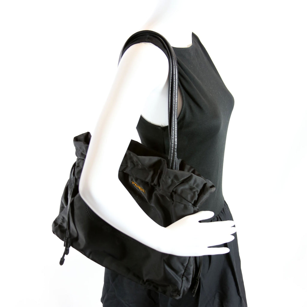 Tessuto Nylon Logo Drawstring Tote Black