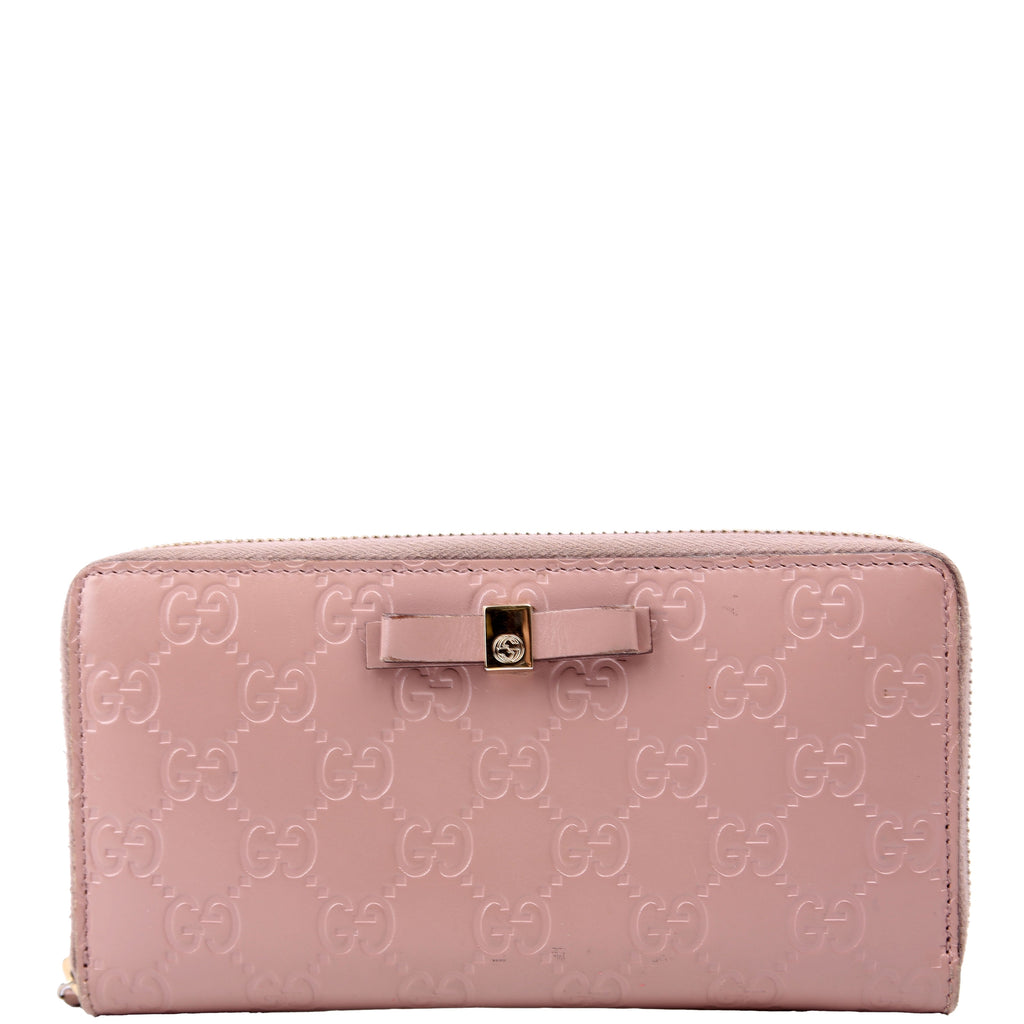 388680 Bow Zip Around Wallet Guccissima Nude