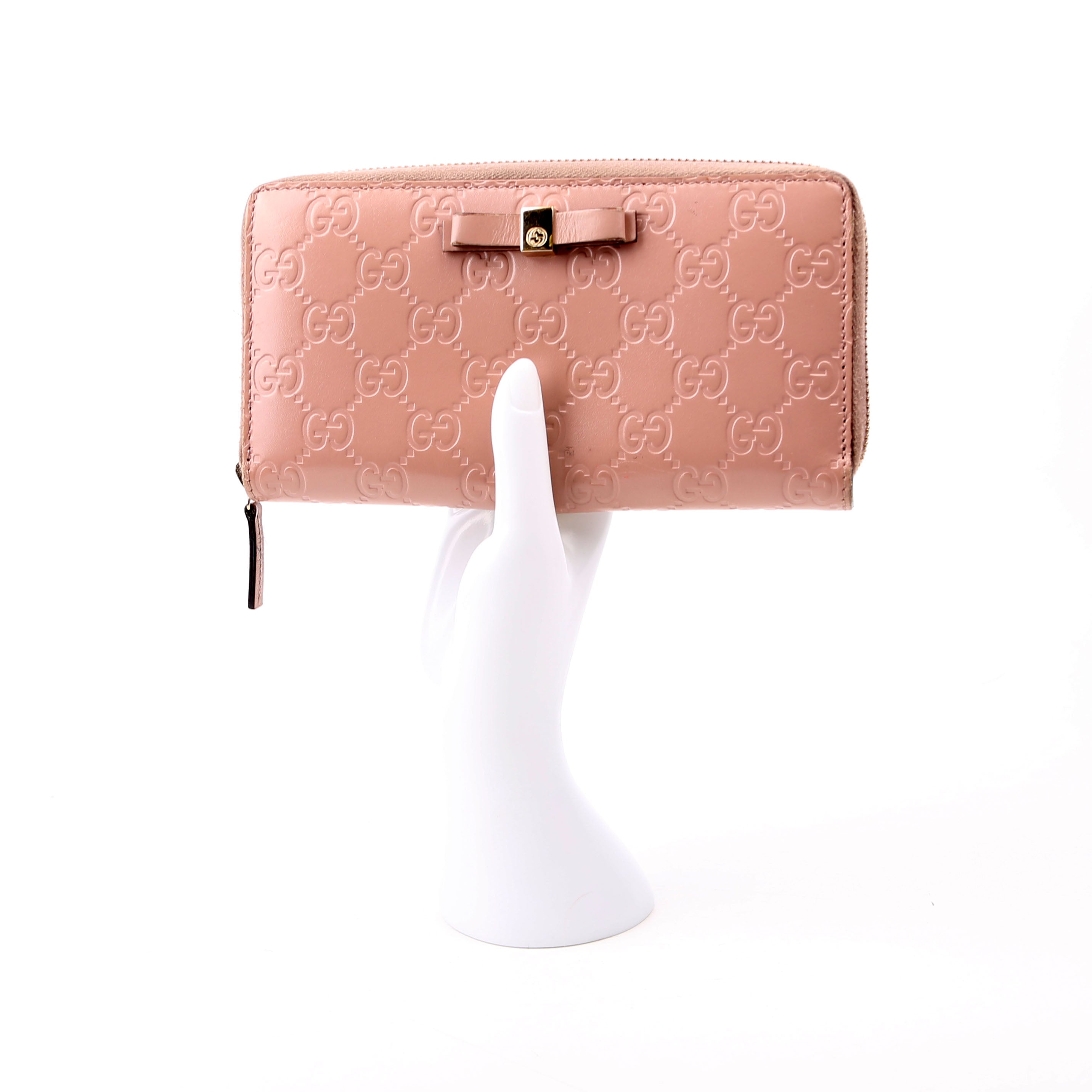 388680 Bow Zip Around Wallet Guccissima Nude