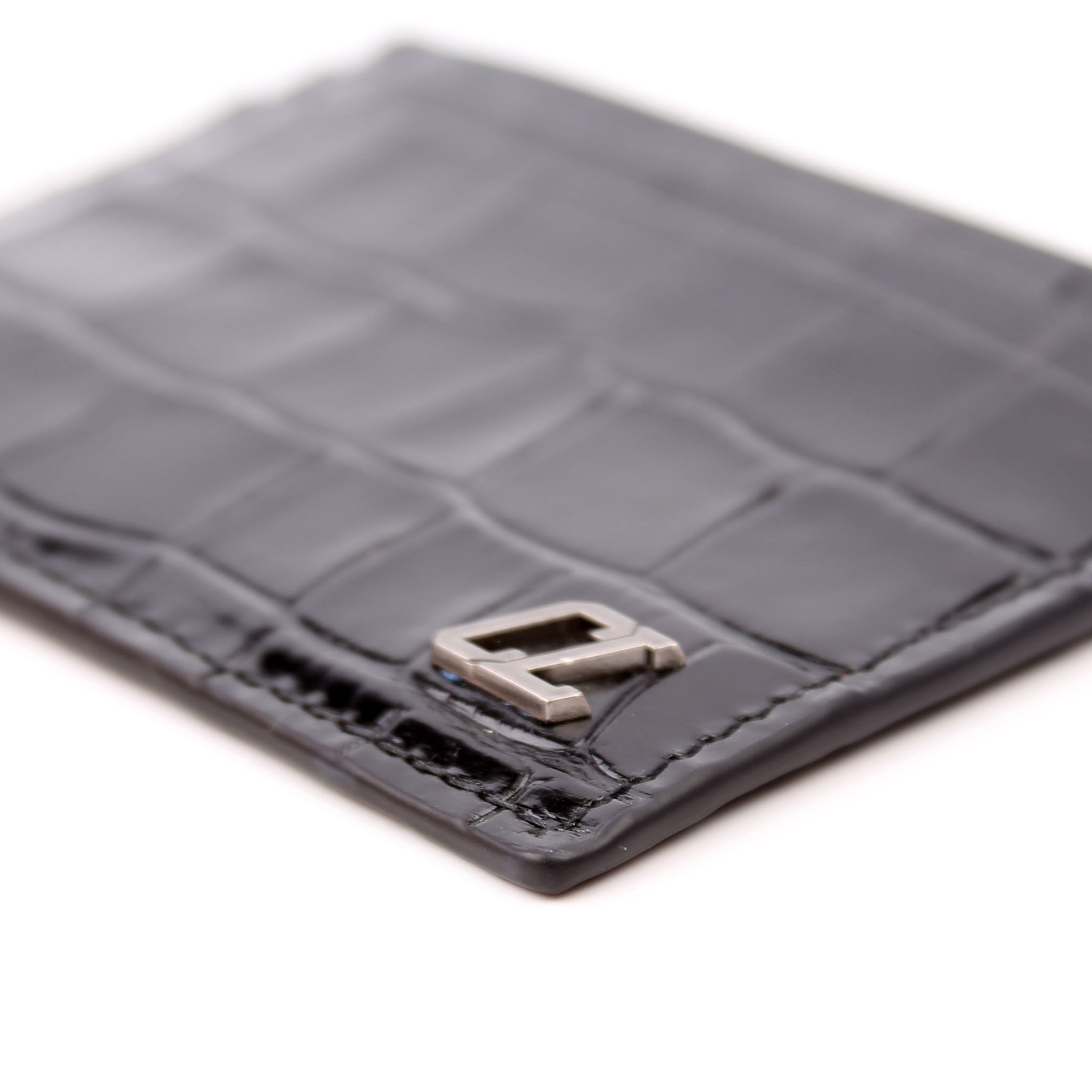 CL Crocodile Embossed Card Holder Black