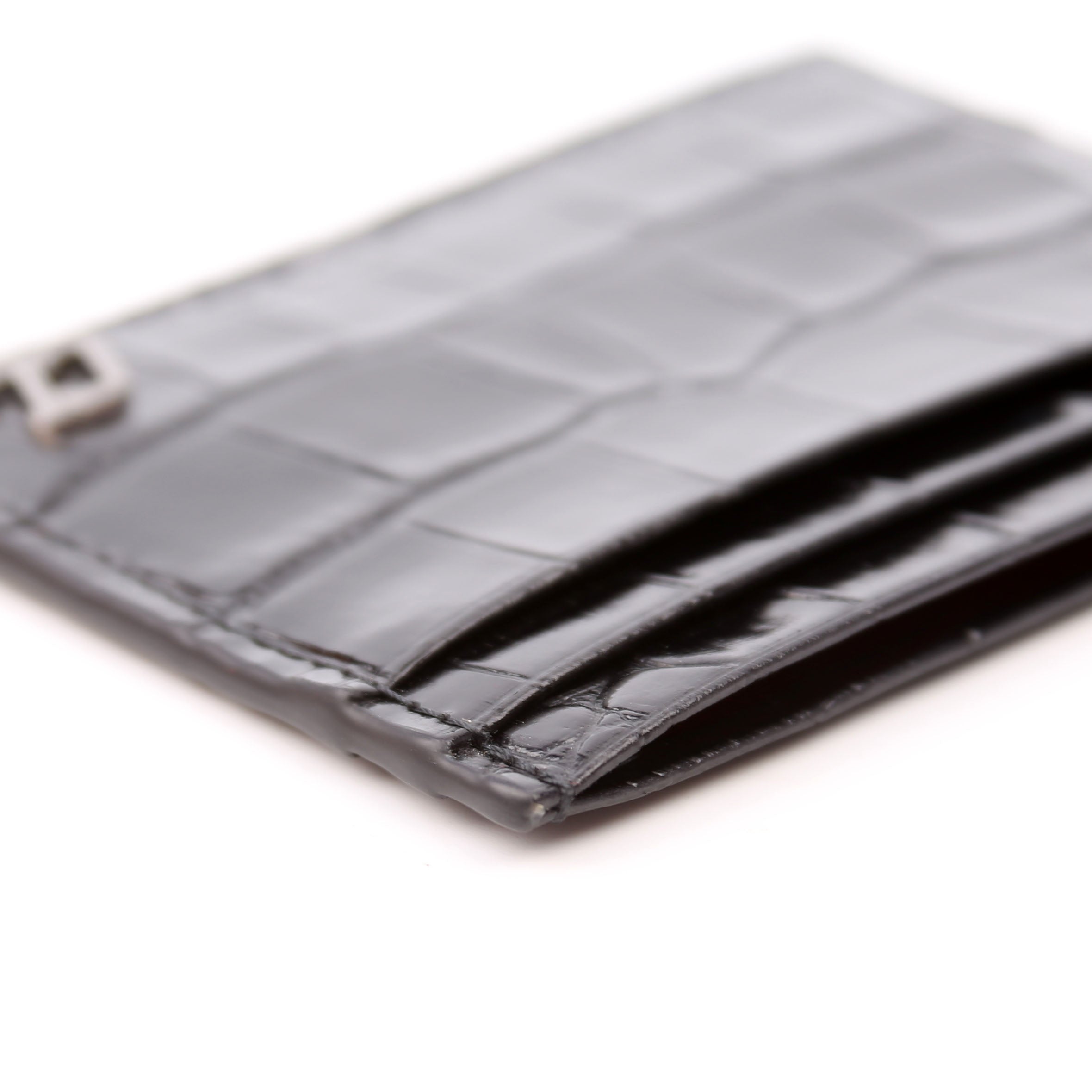 CL Crocodile Embossed Card Holder Black