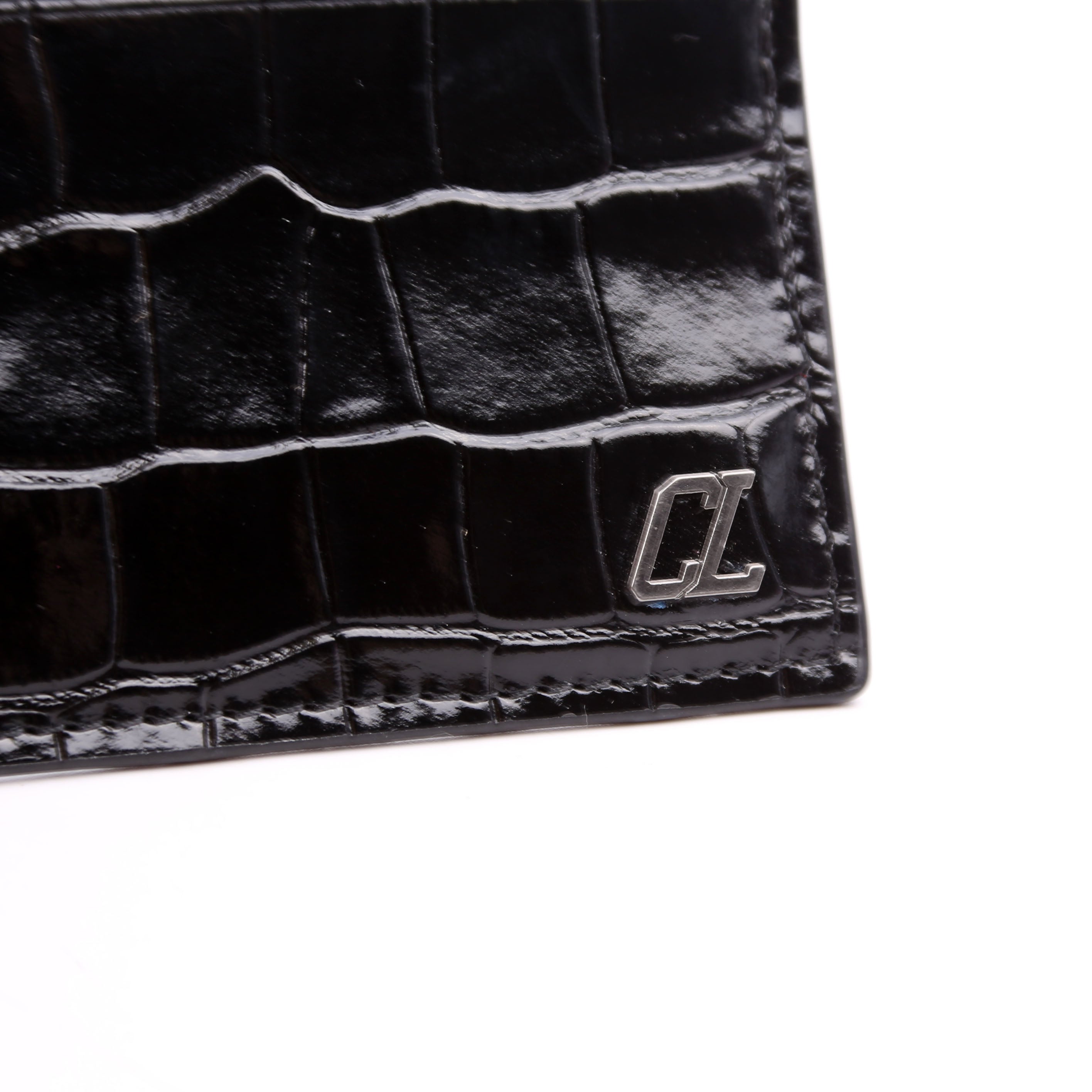 CL Crocodile Embossed Card Holder Black