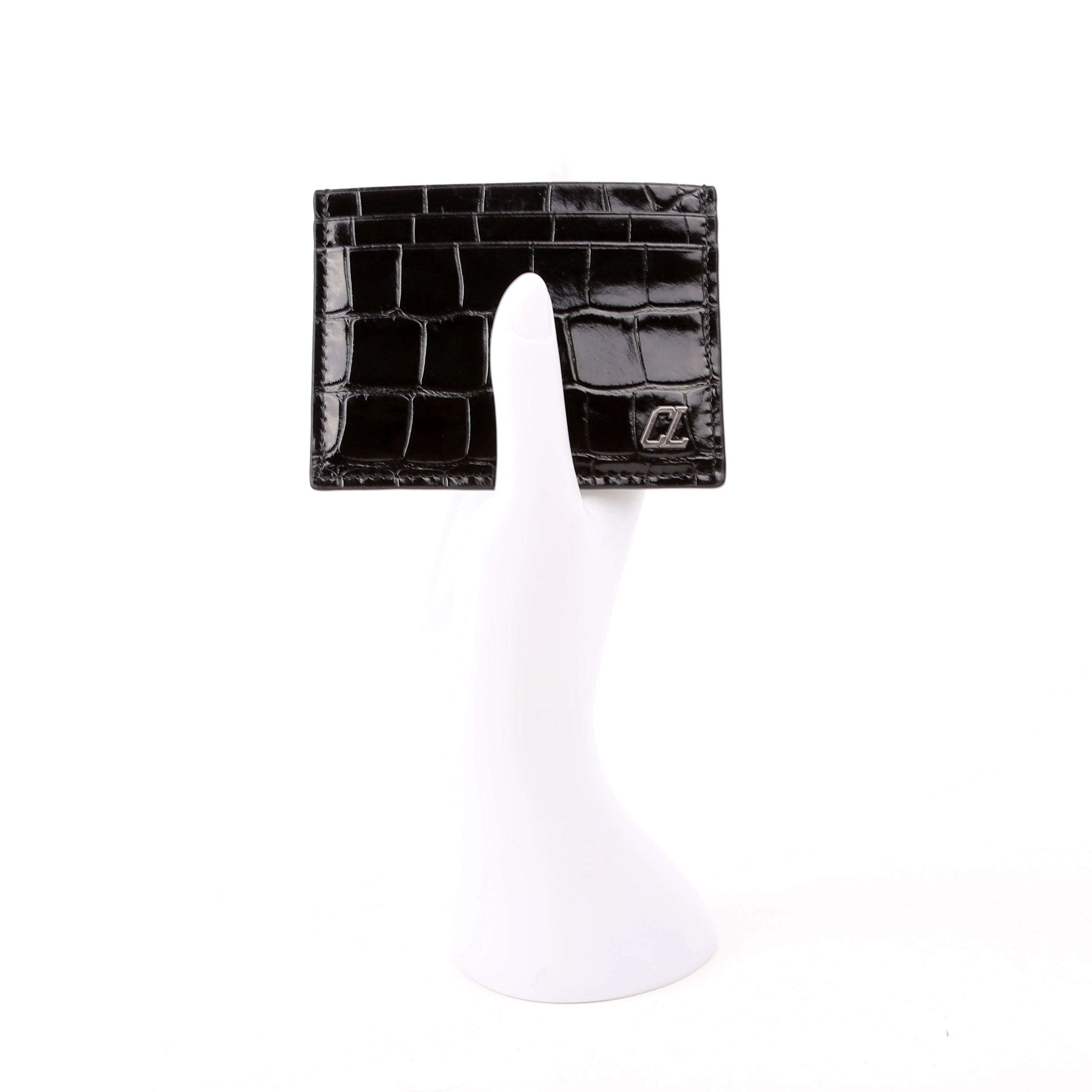 CL Crocodile Embossed Card Holder Black