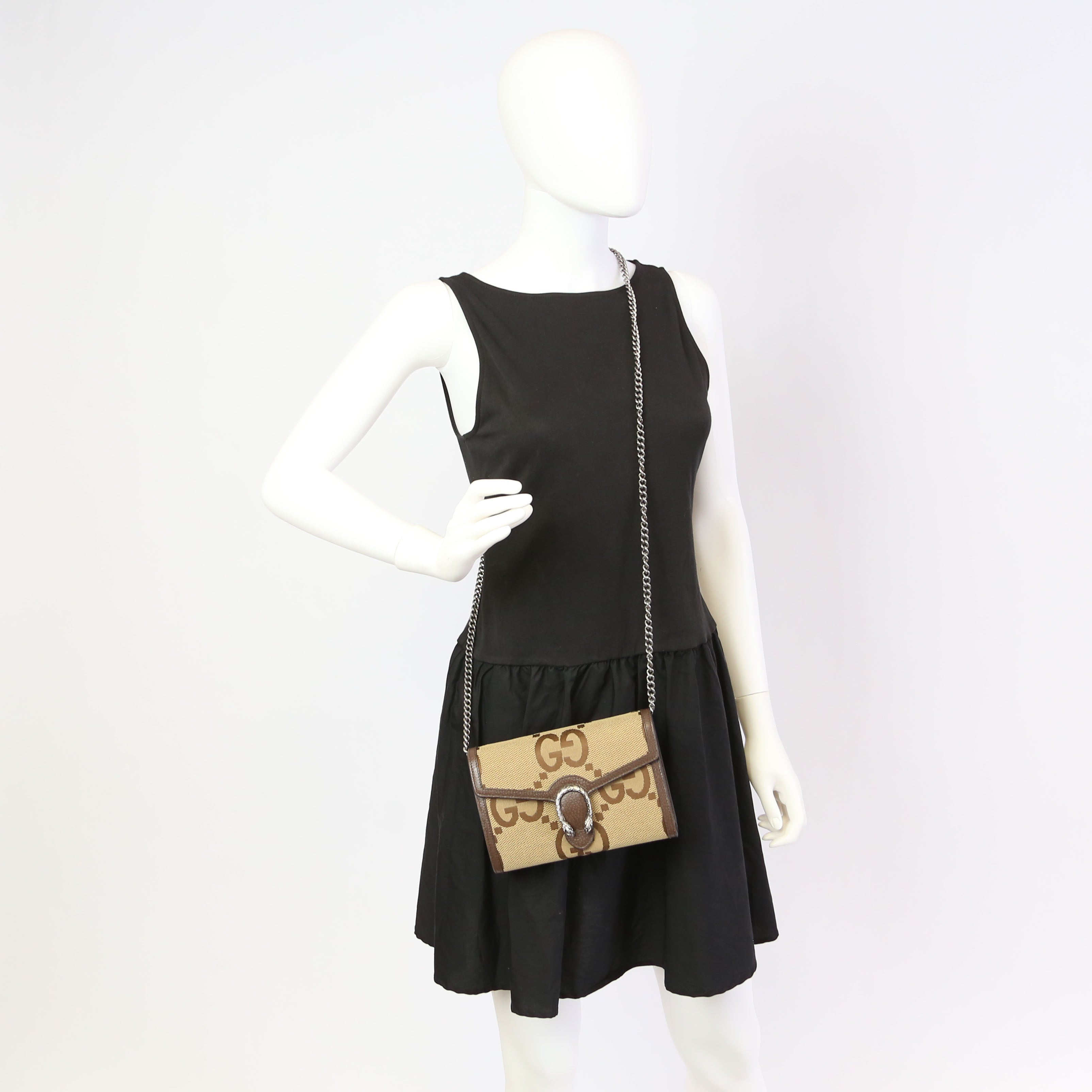 Gucci 401231 Dionysus Jumbo GG Canvas Mini Wallet Brown