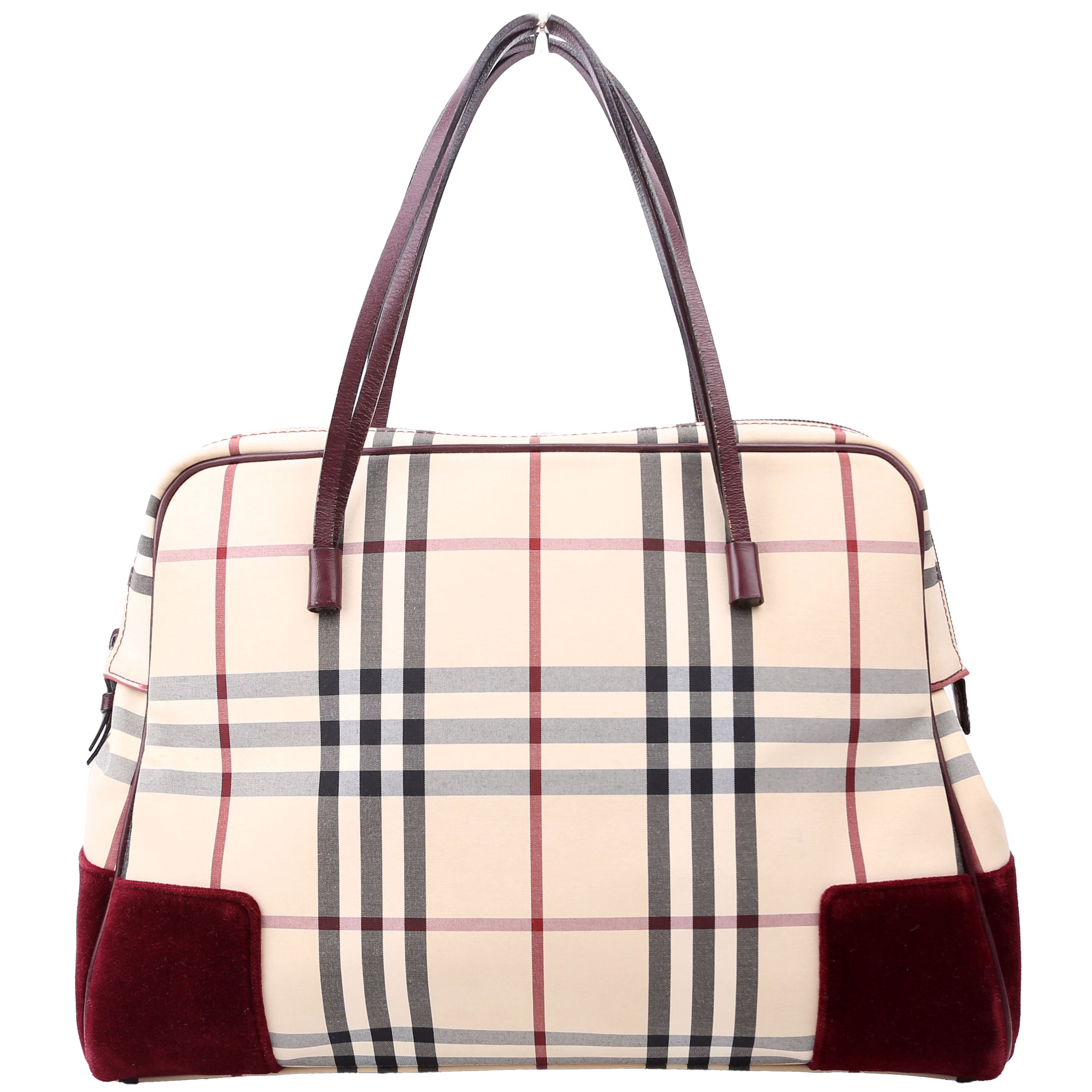 Nova Check Velvet Satchel Burgundy