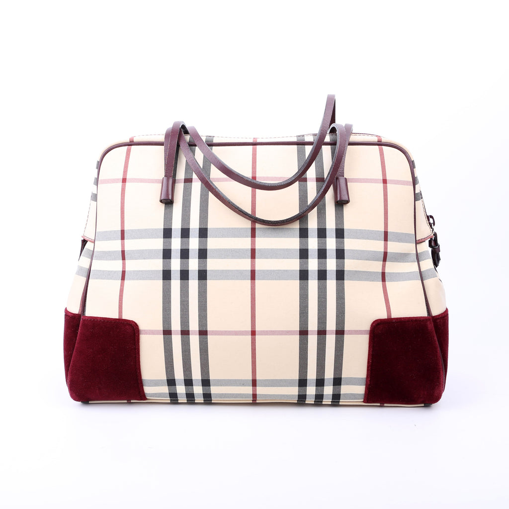 Nova Check Velvet Satchel Burgundy