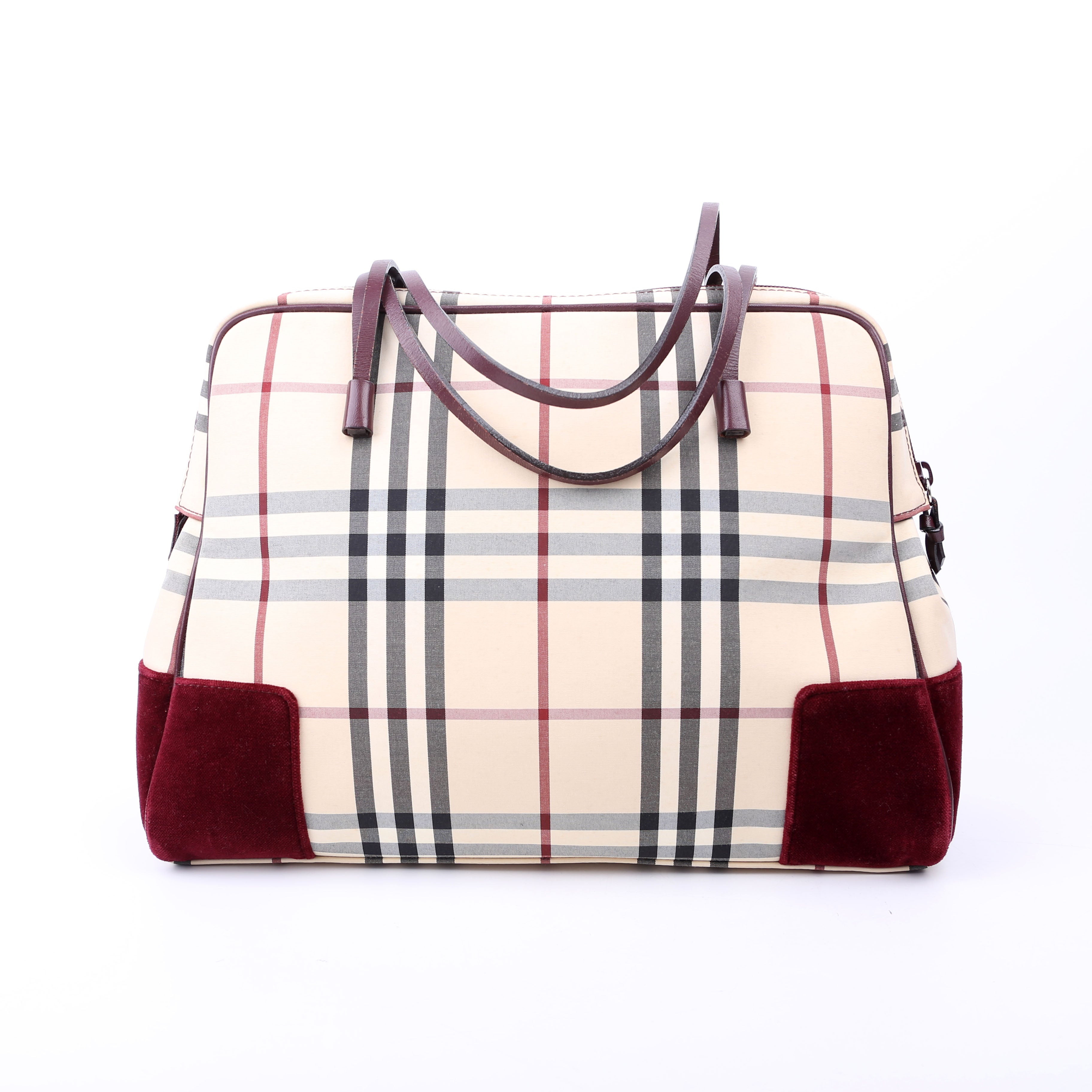 Nova Check Velvet Satchel Burgundy