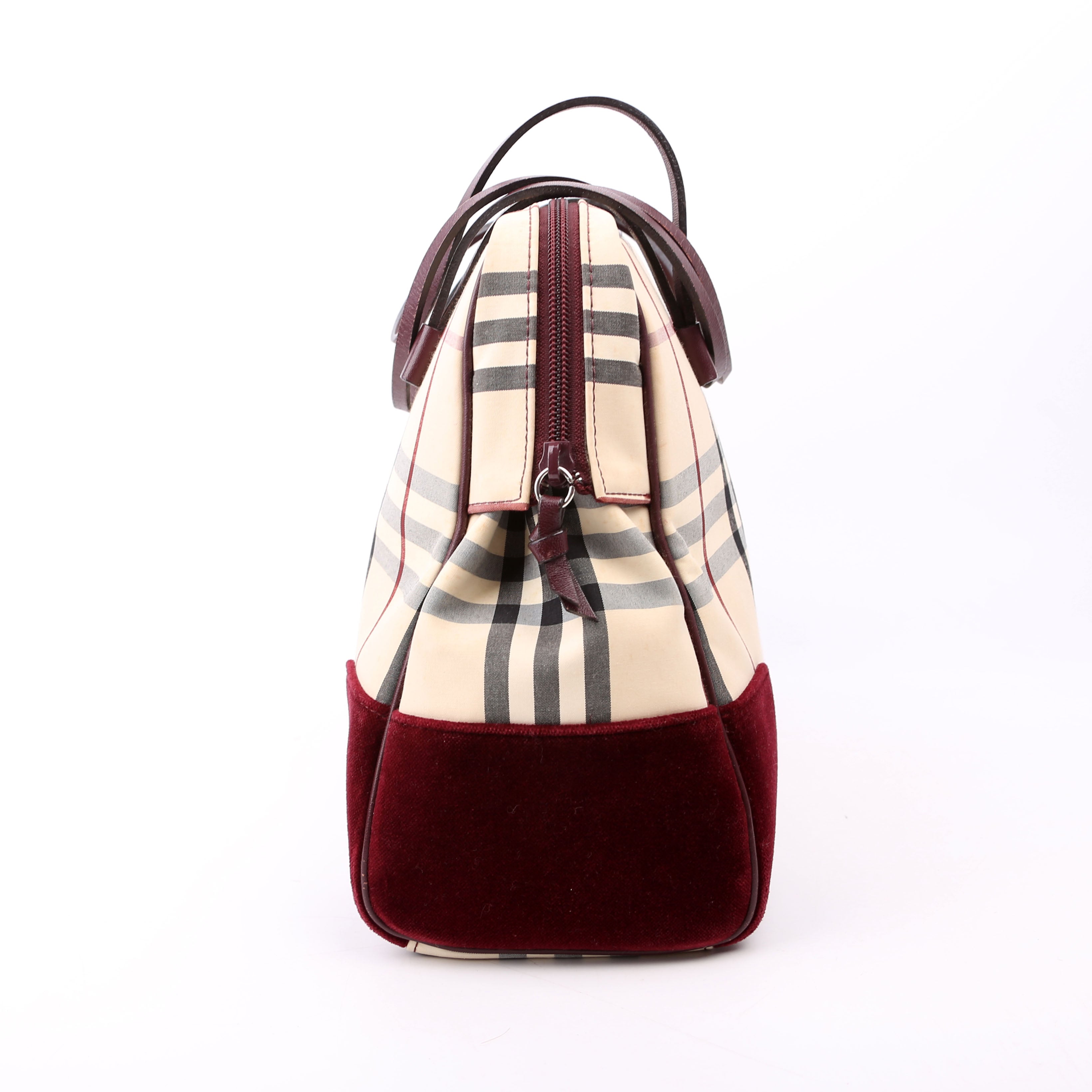 Nova Check Velvet Satchel Burgundy