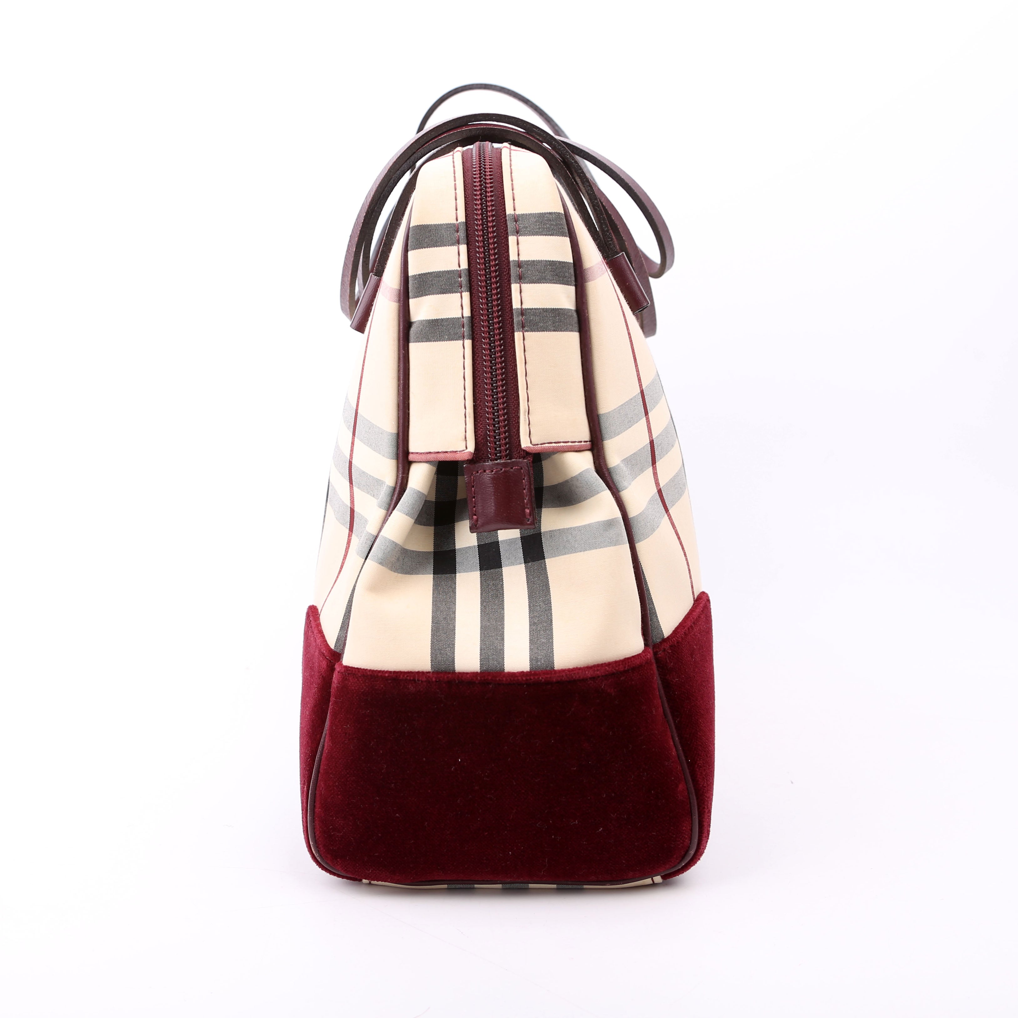 Nova Check Velvet Satchel Burgundy