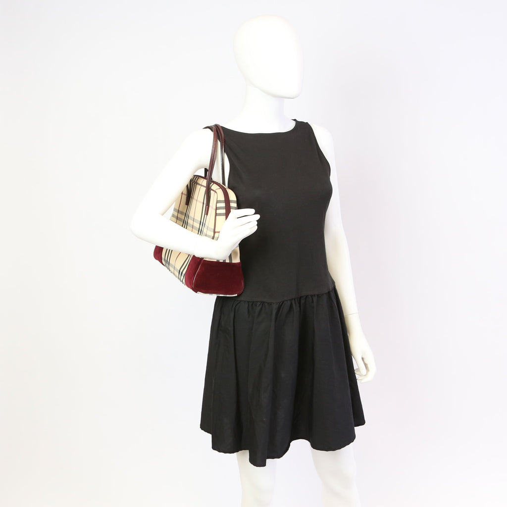 Nova Check Velvet Satchel Burgundy