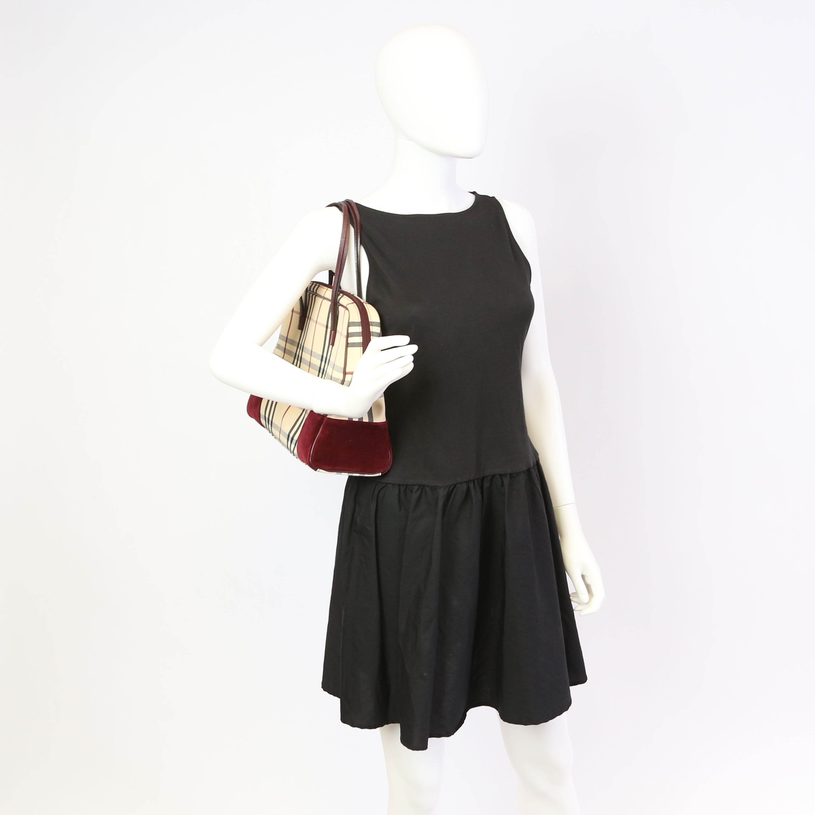 Nova Check Velvet Satchel Burgundy