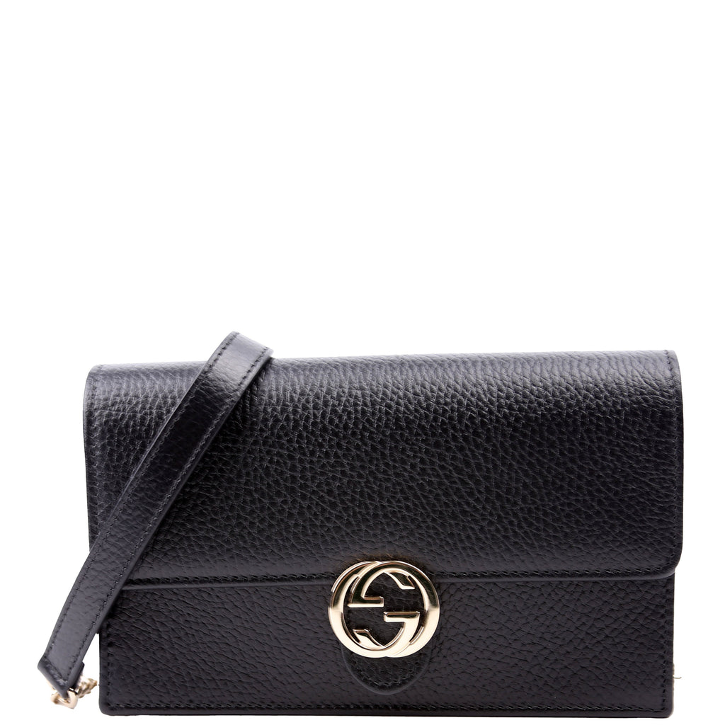 615523 Interlocking GG Wallet On Chain Calfskin Black