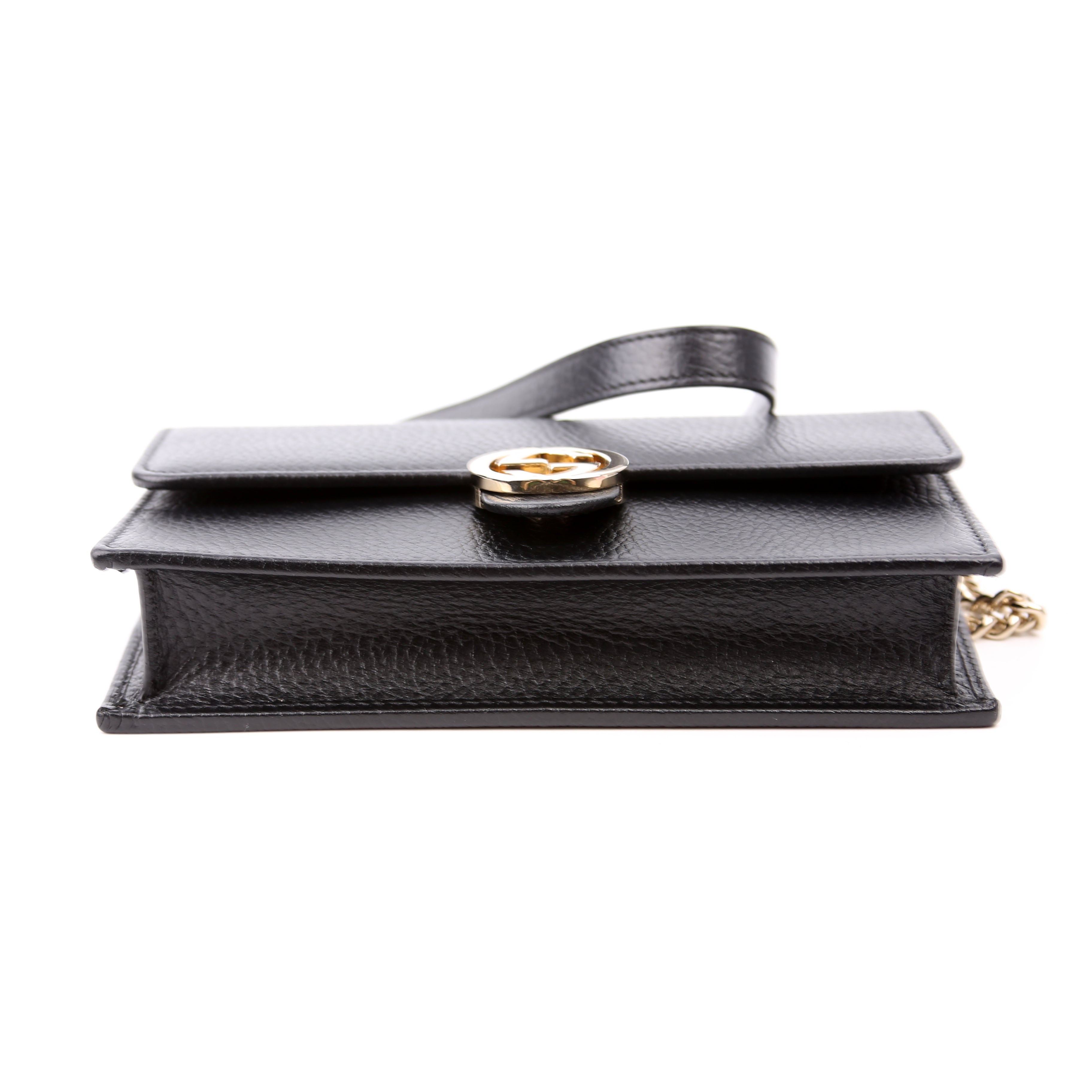 615523 Interlocking GG Wallet On Chain Calfskin Black