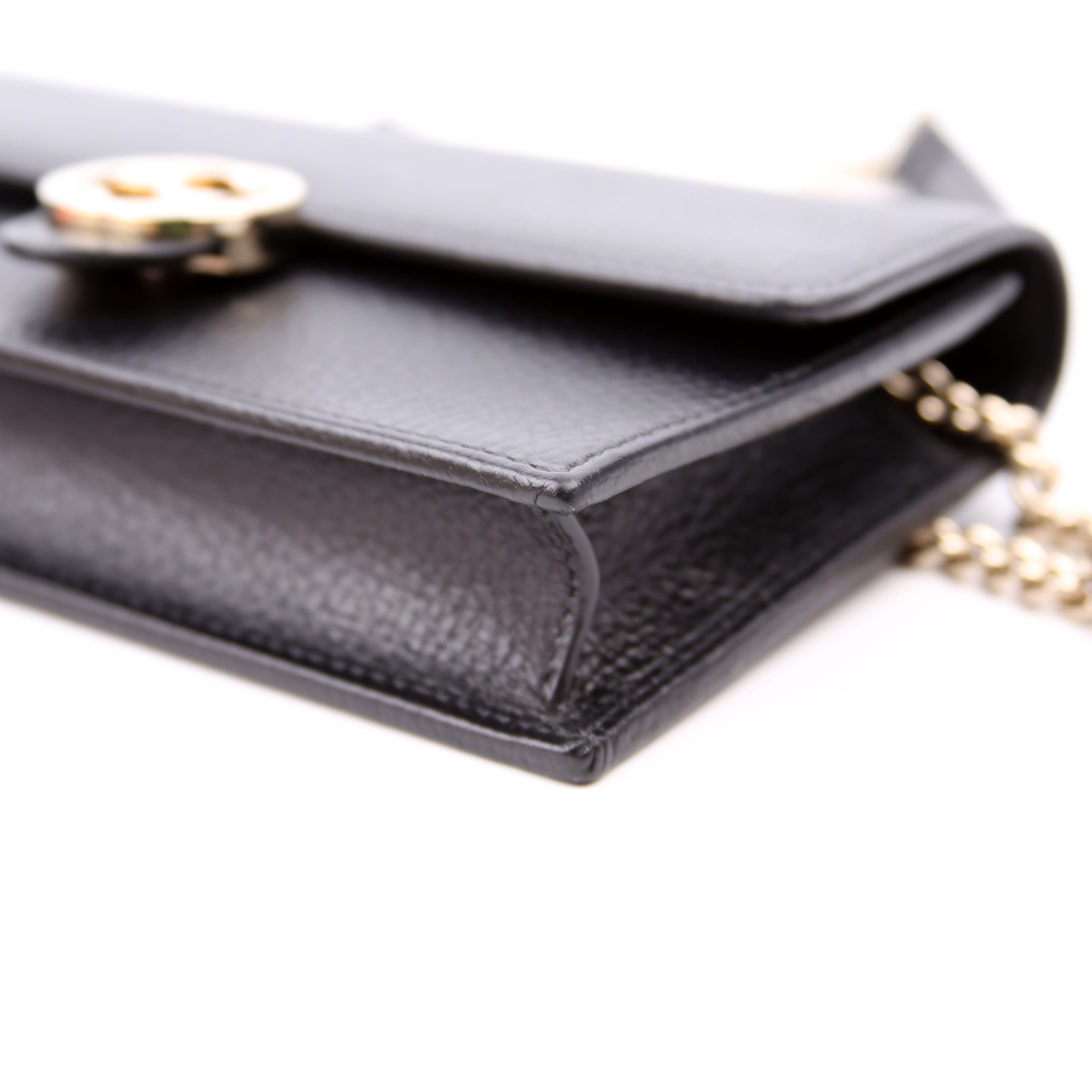 615523 Interlocking GG Wallet On Chain Calfskin Black
