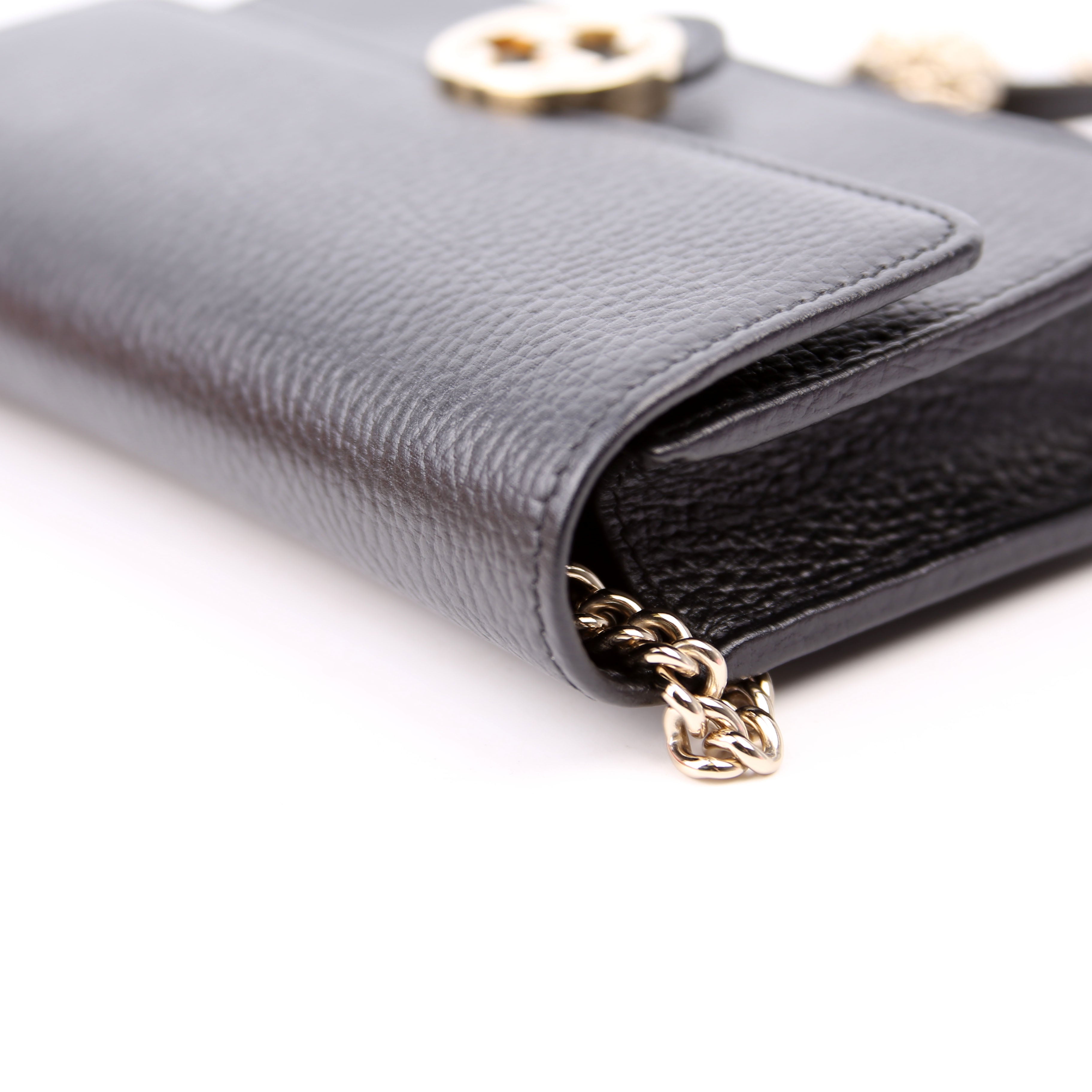 615523 Interlocking GG Wallet On Chain Calfskin Black